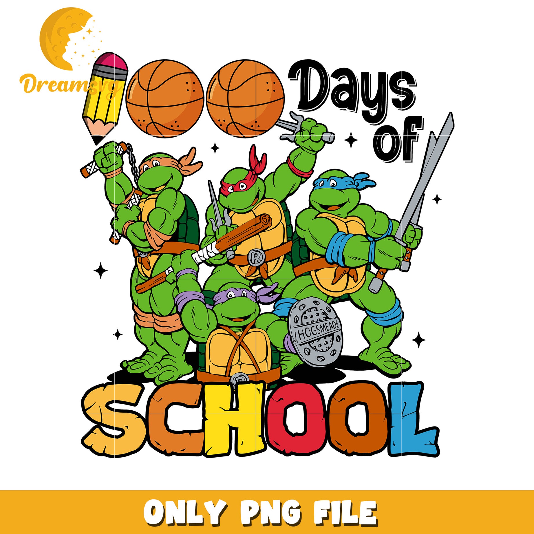 100 Days of School Ninja Turtles PNG Fun Design File