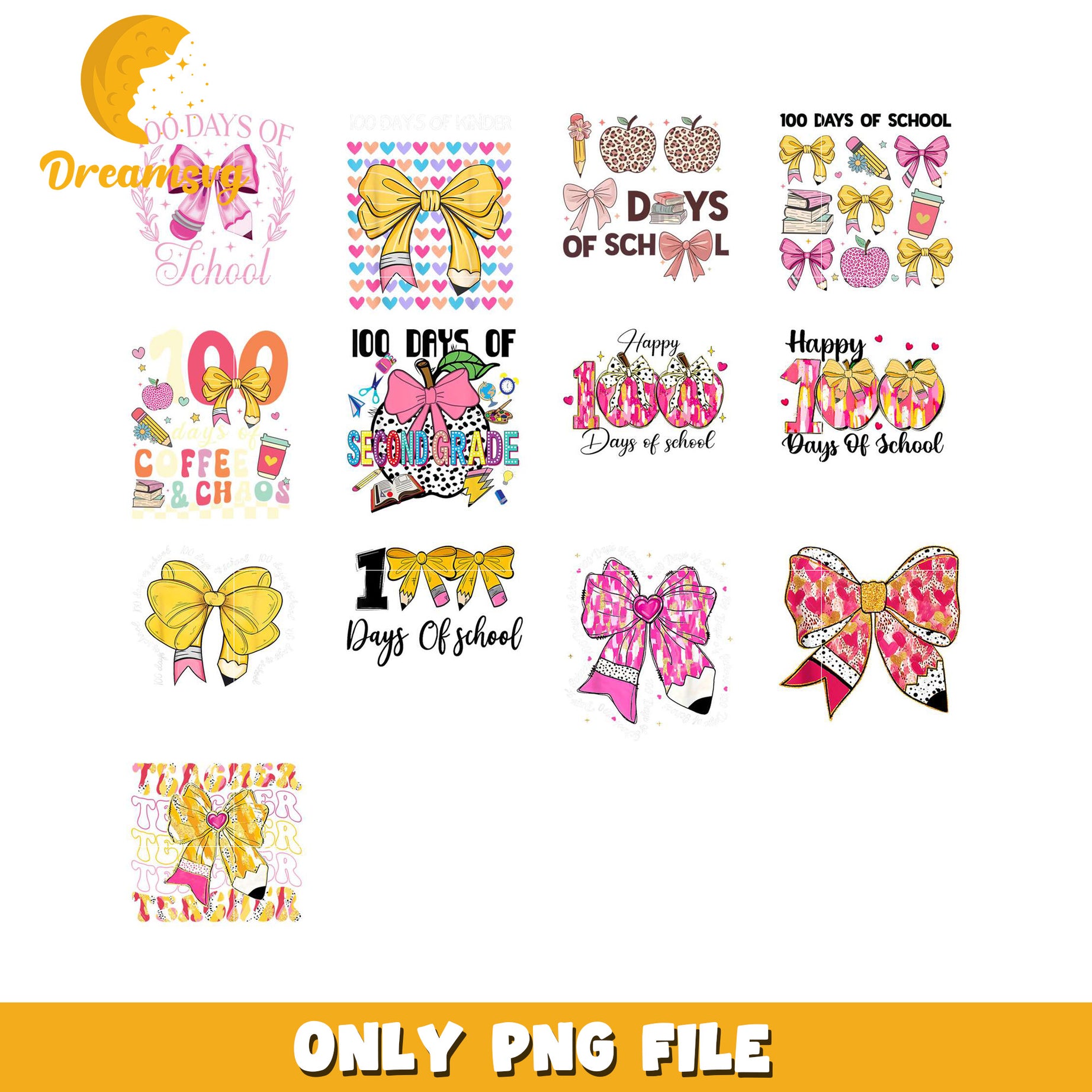 100 Days of School PNG Bundle Bow Designs