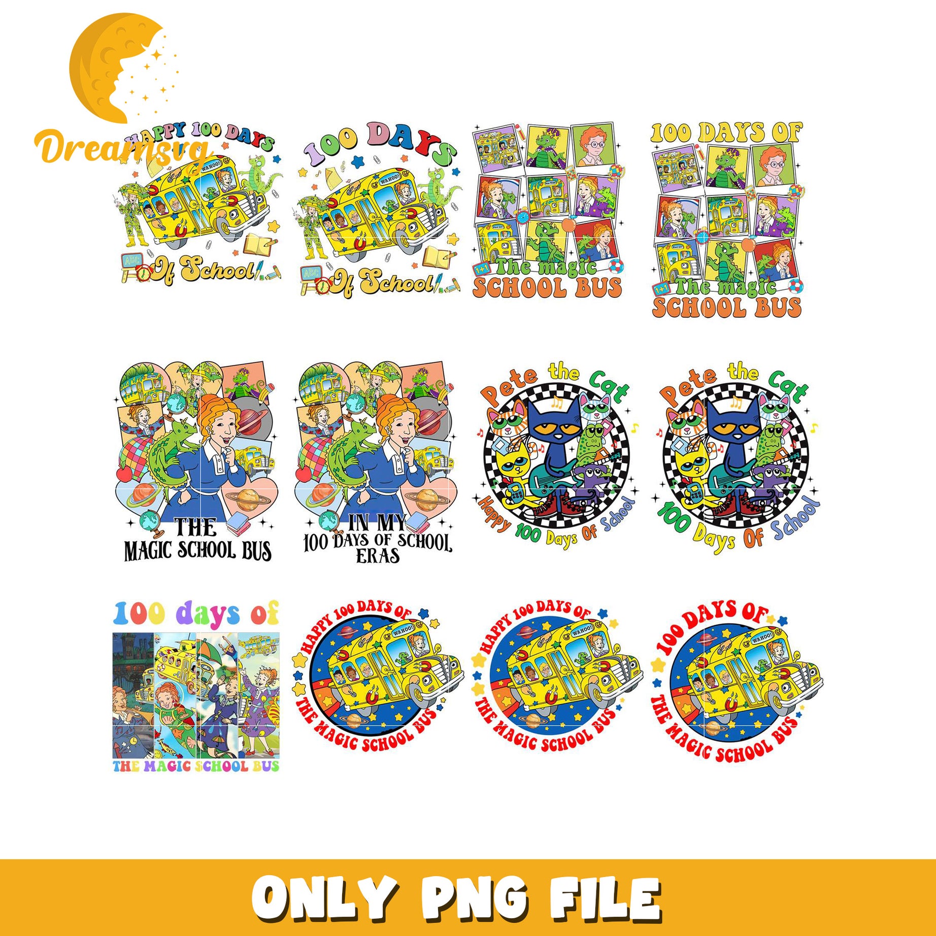 100 Days of School PNG Bundle Creative Designs for Kids