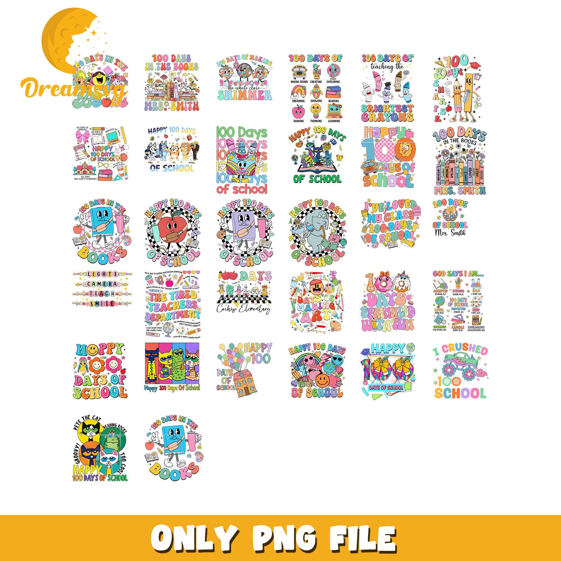 100 Days of School PNG Bundle Cute Designs