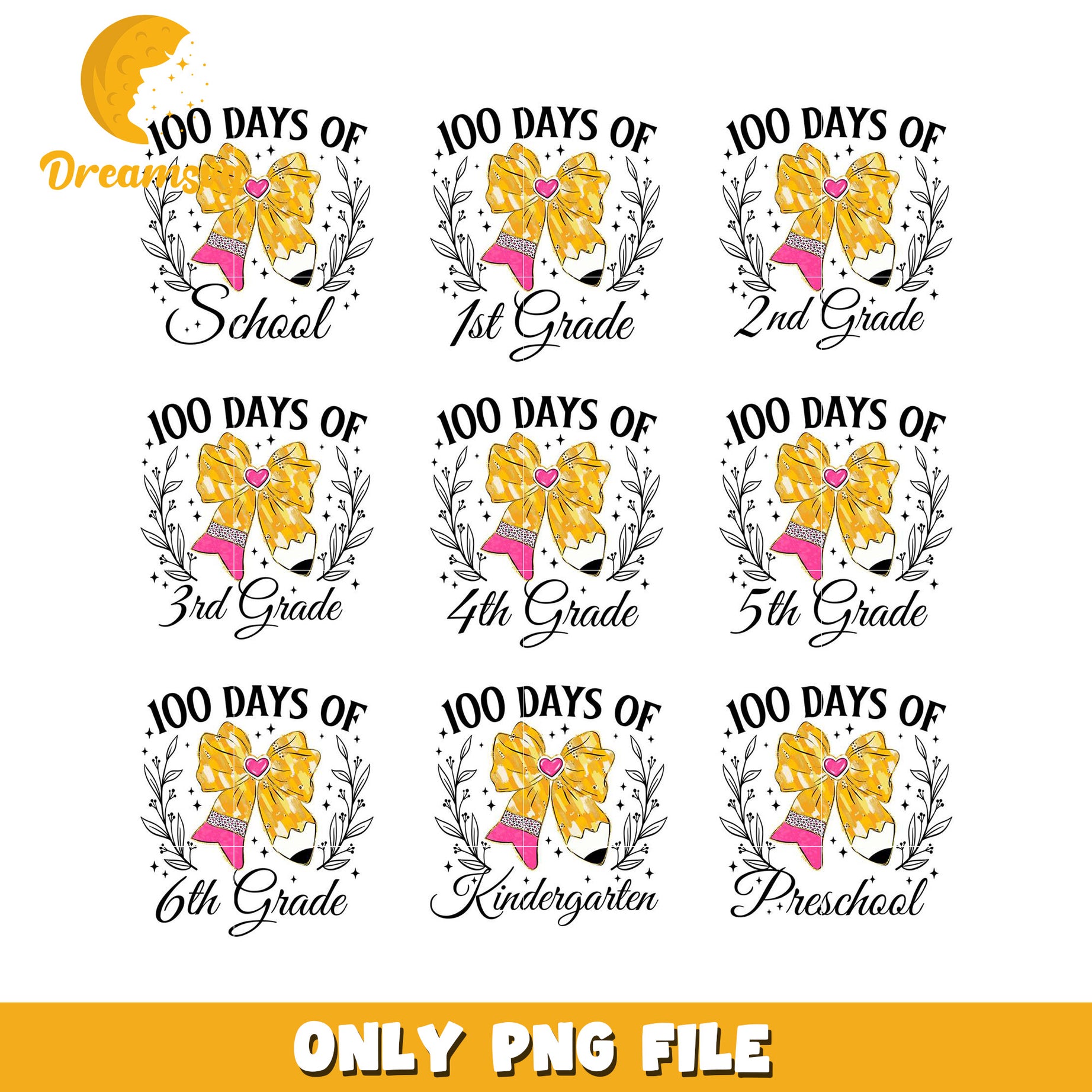 100 Days of School PNG Bundle K-6 Grades