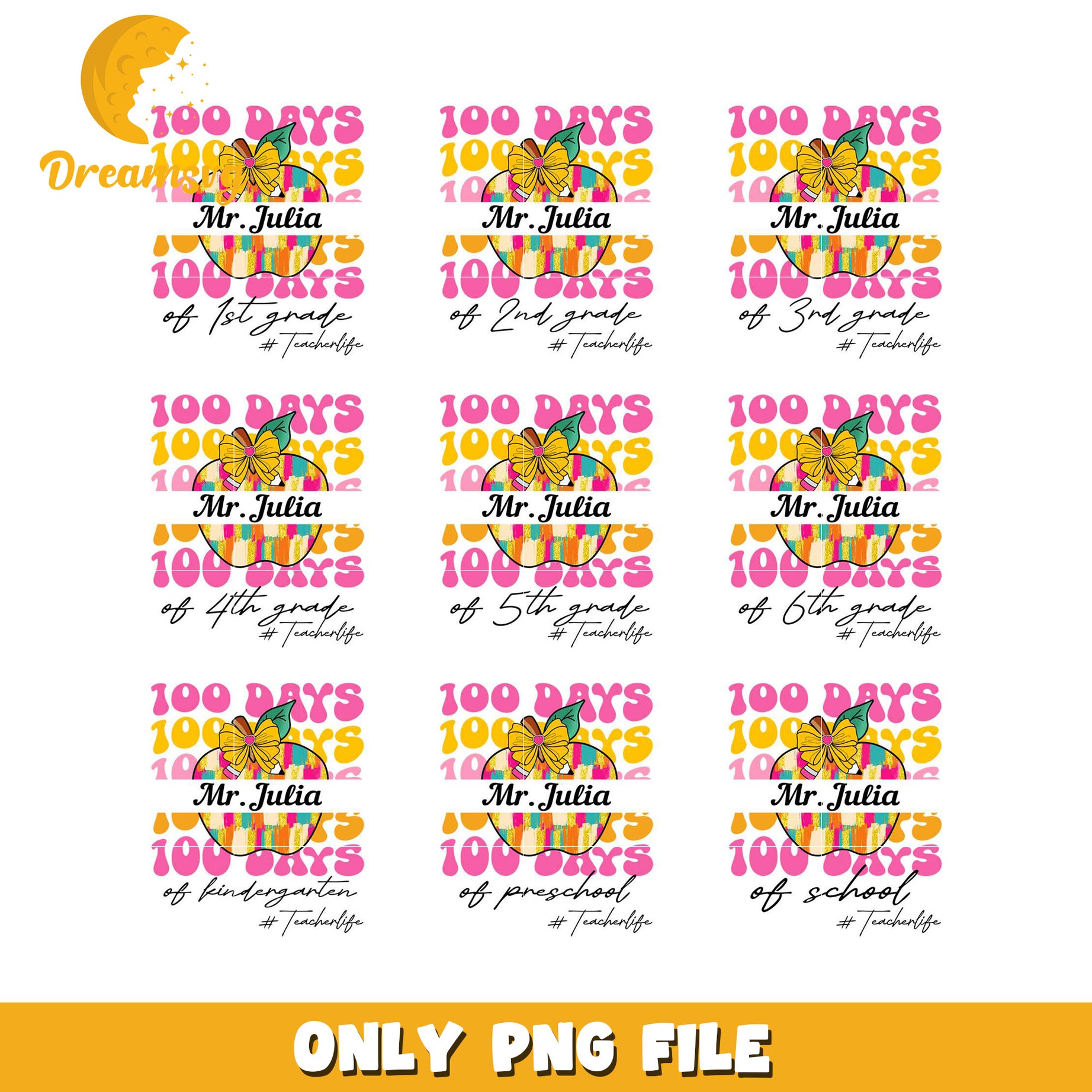 100 Days of School PNG Bundle K-6th Grade