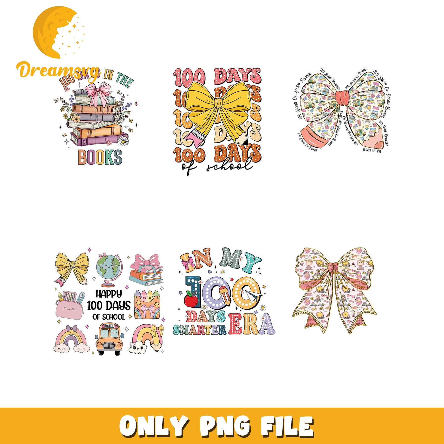 100 Days of School PNG Bundle with Fun Graphics and Bows