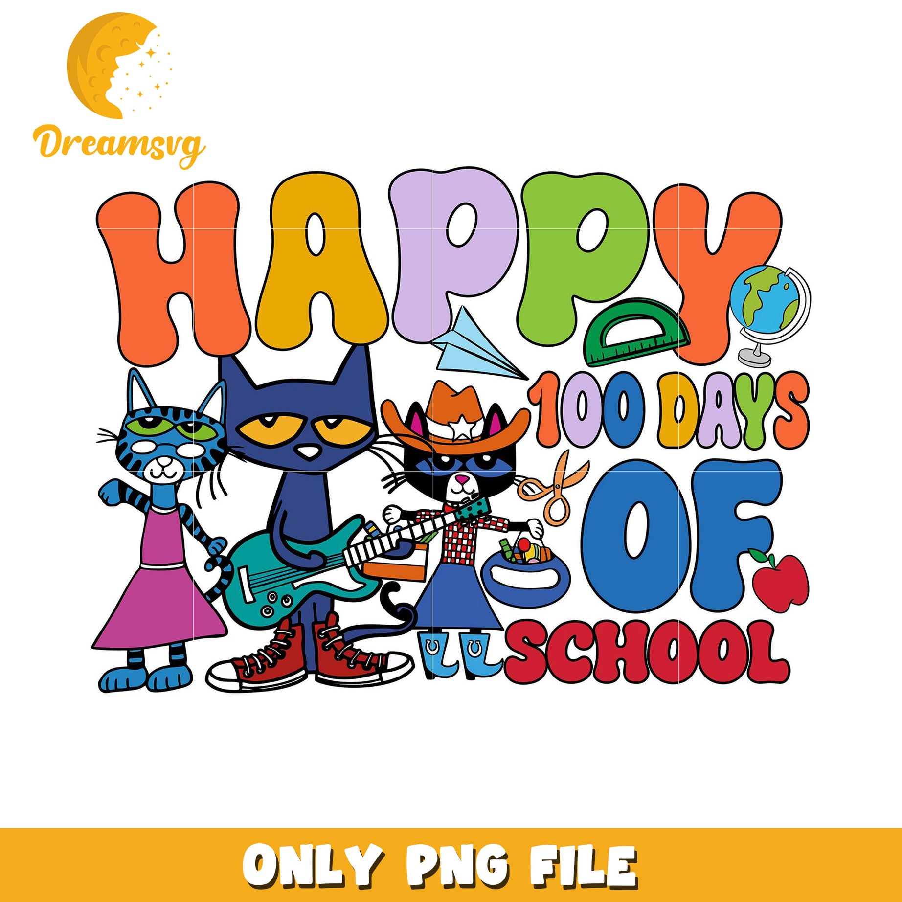 100 Days of School PNG Cats