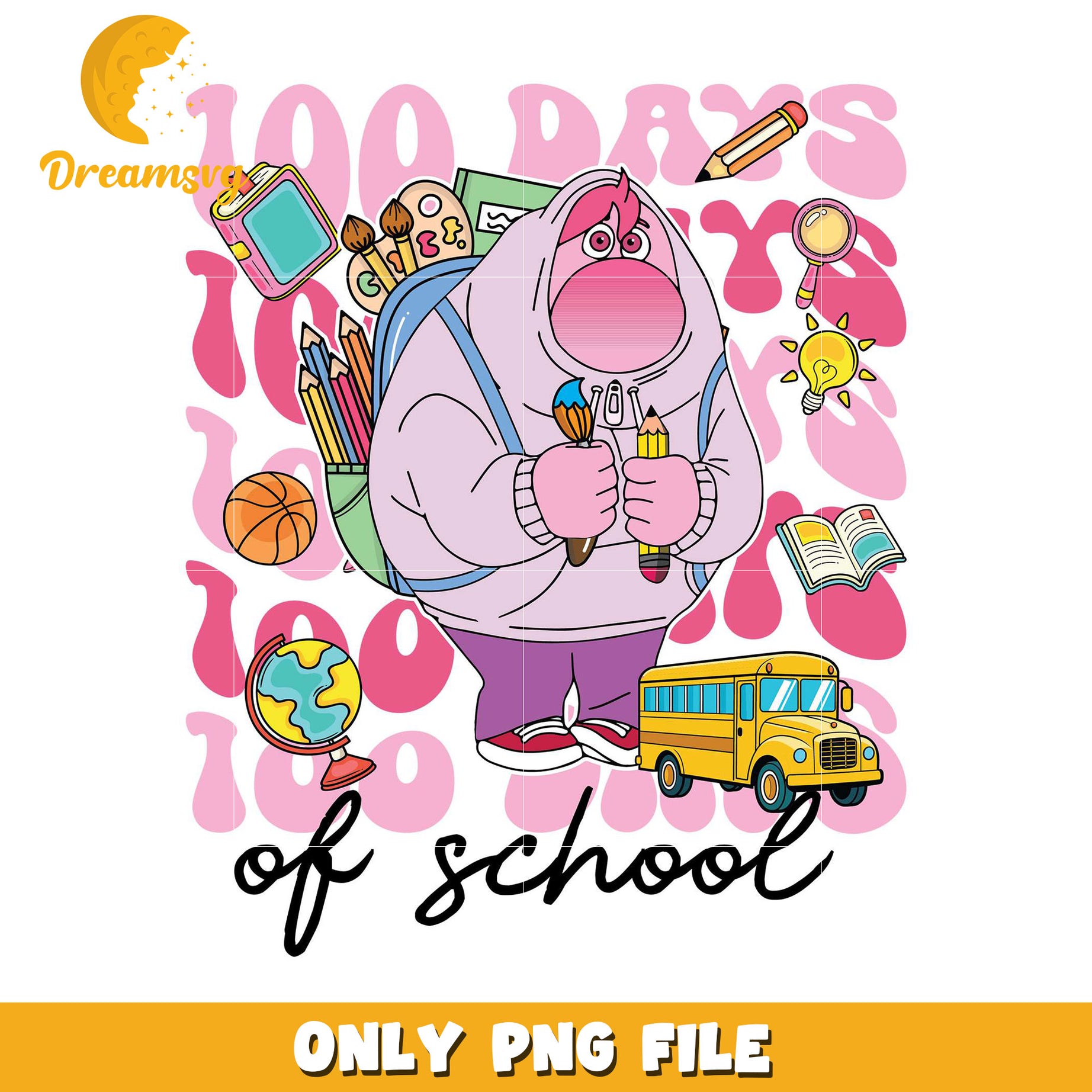 100 Days of School PNG Cute Cartoon