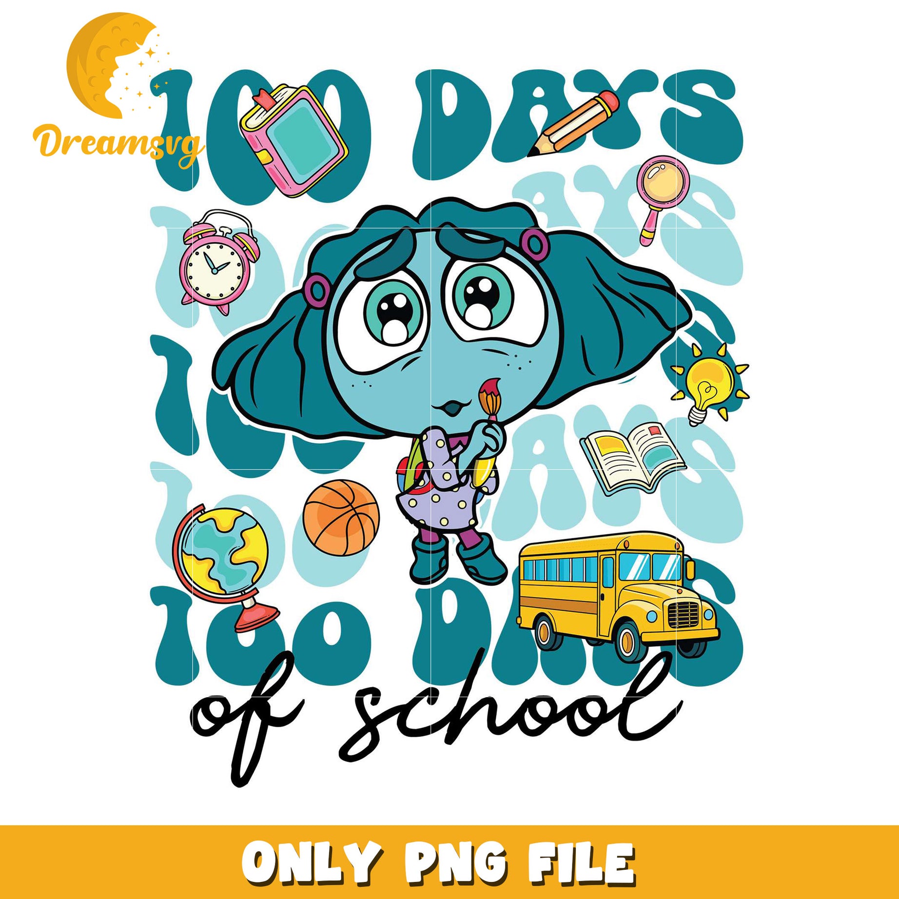 100 Days of School PNG Cute Girl