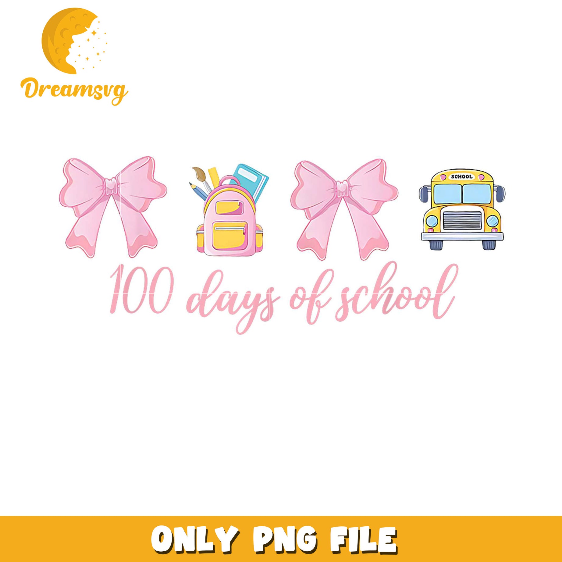 100 Days of School PNG Design with Bows and Backpack Themes