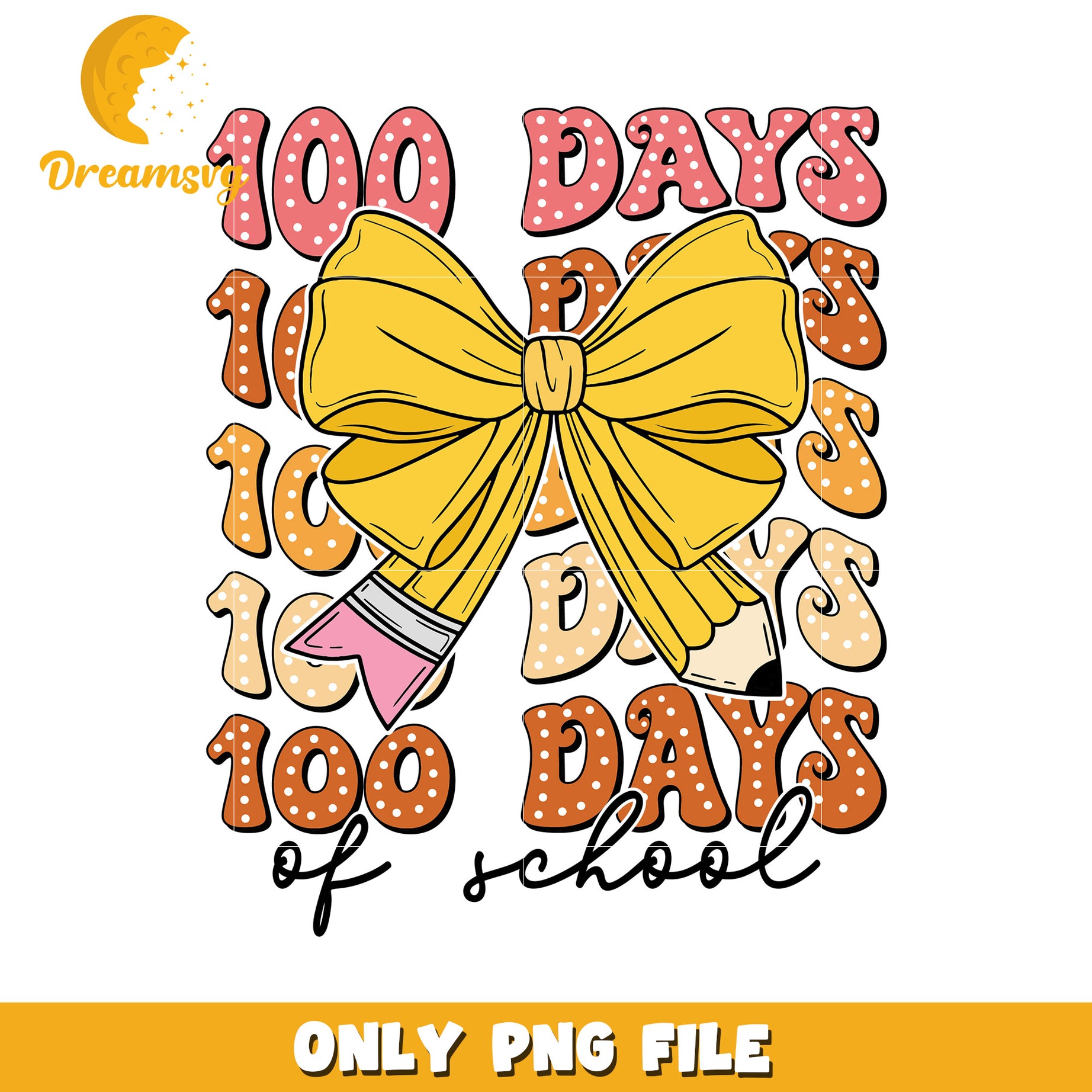 100 Days of School PNG Graphic with Bow and Pencil Design