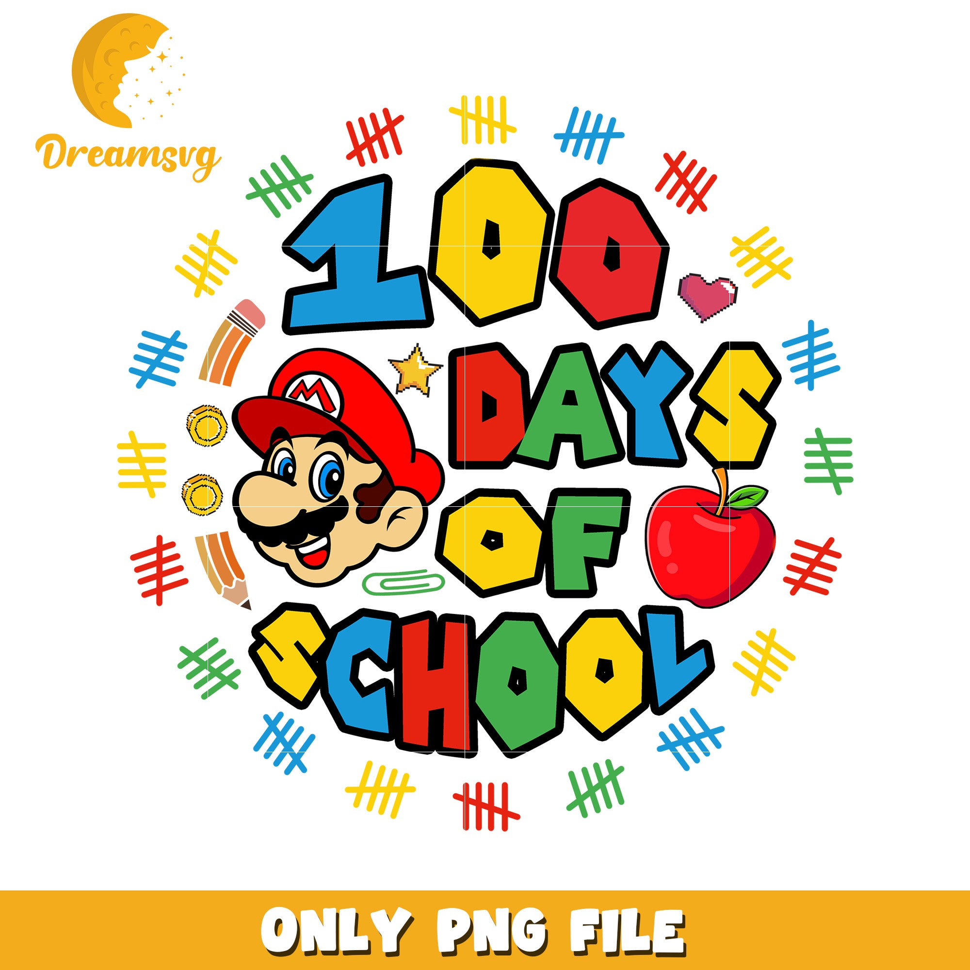 100 Days of School PNG Graphic with Fun Mario Theme