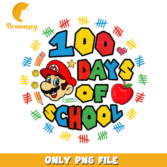 100 Days of School PNG Graphic with Fun Mario Theme