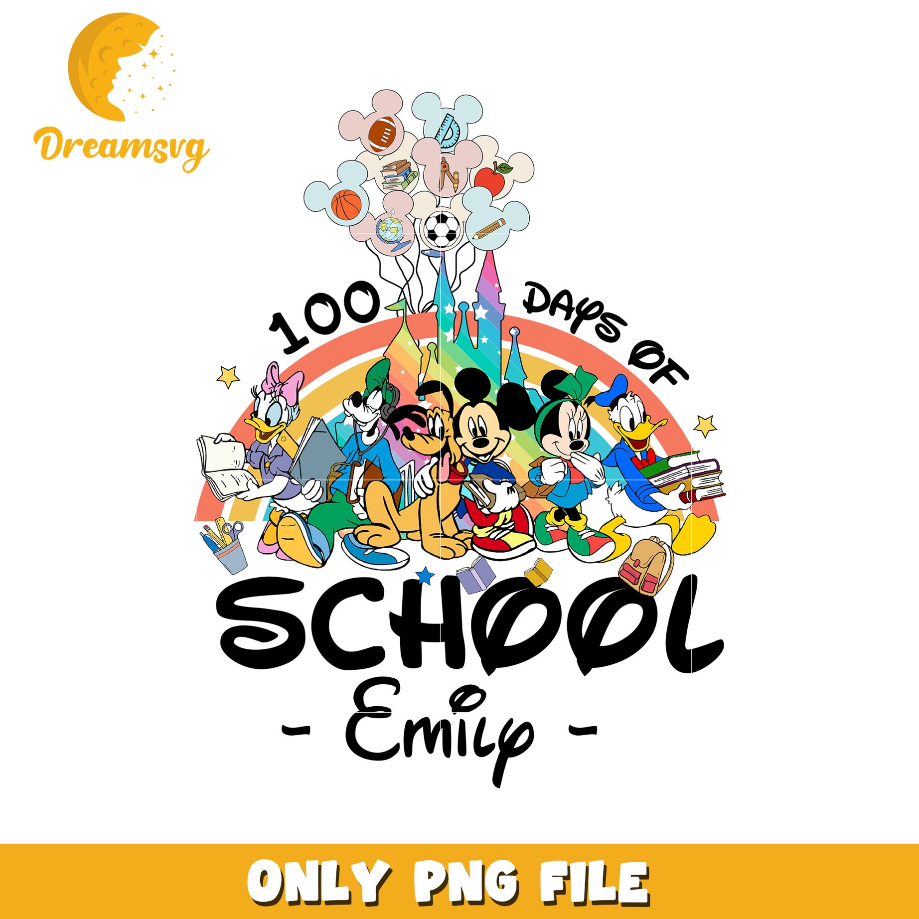 100 Days of School PNG Graphic with Mickey Mouse Theme