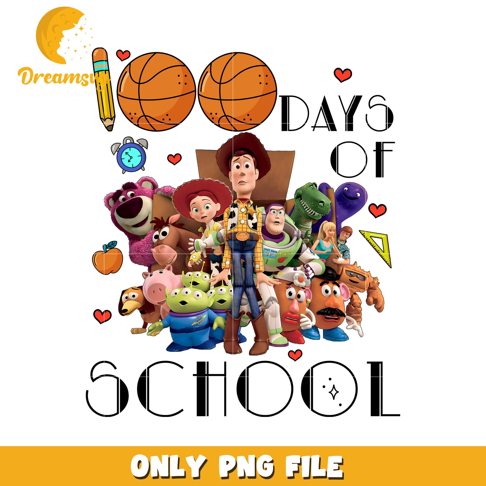 100 Days of School PNG with Fun Toy Characters Design