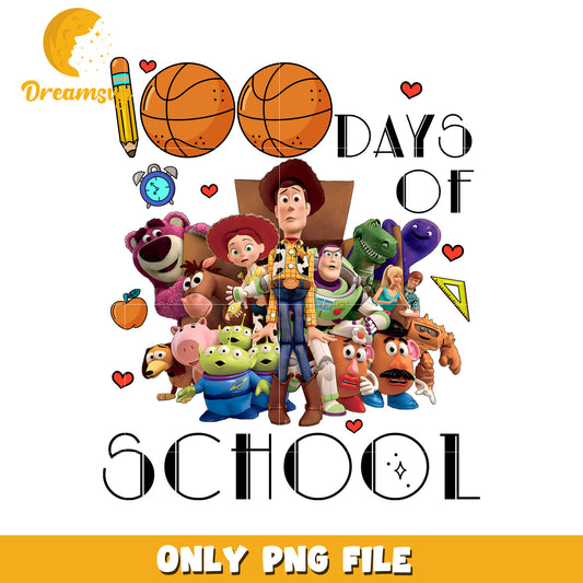100 Days of School PNG with Fun Toy Characters Design