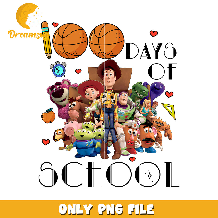 100 Days of School PNG with Fun Toy Characters Design