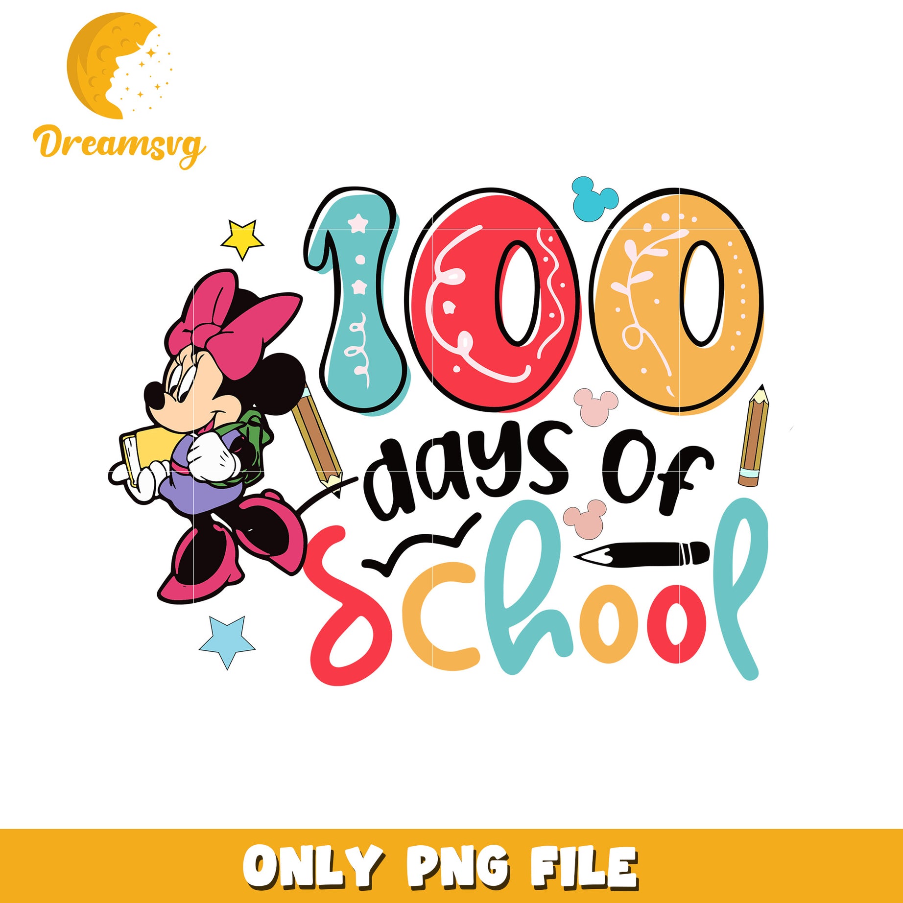 100 Days of School PNG with Minnie Mouse Design File