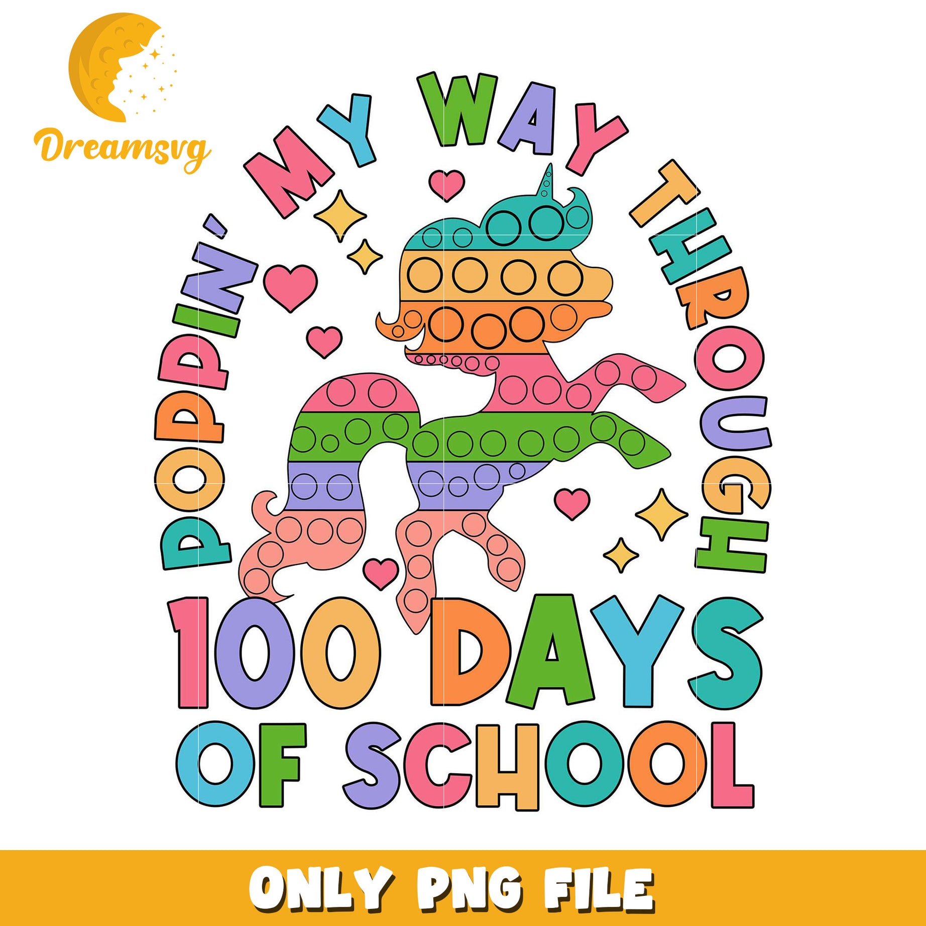 100 Days of School Pop It Unicorn PNG