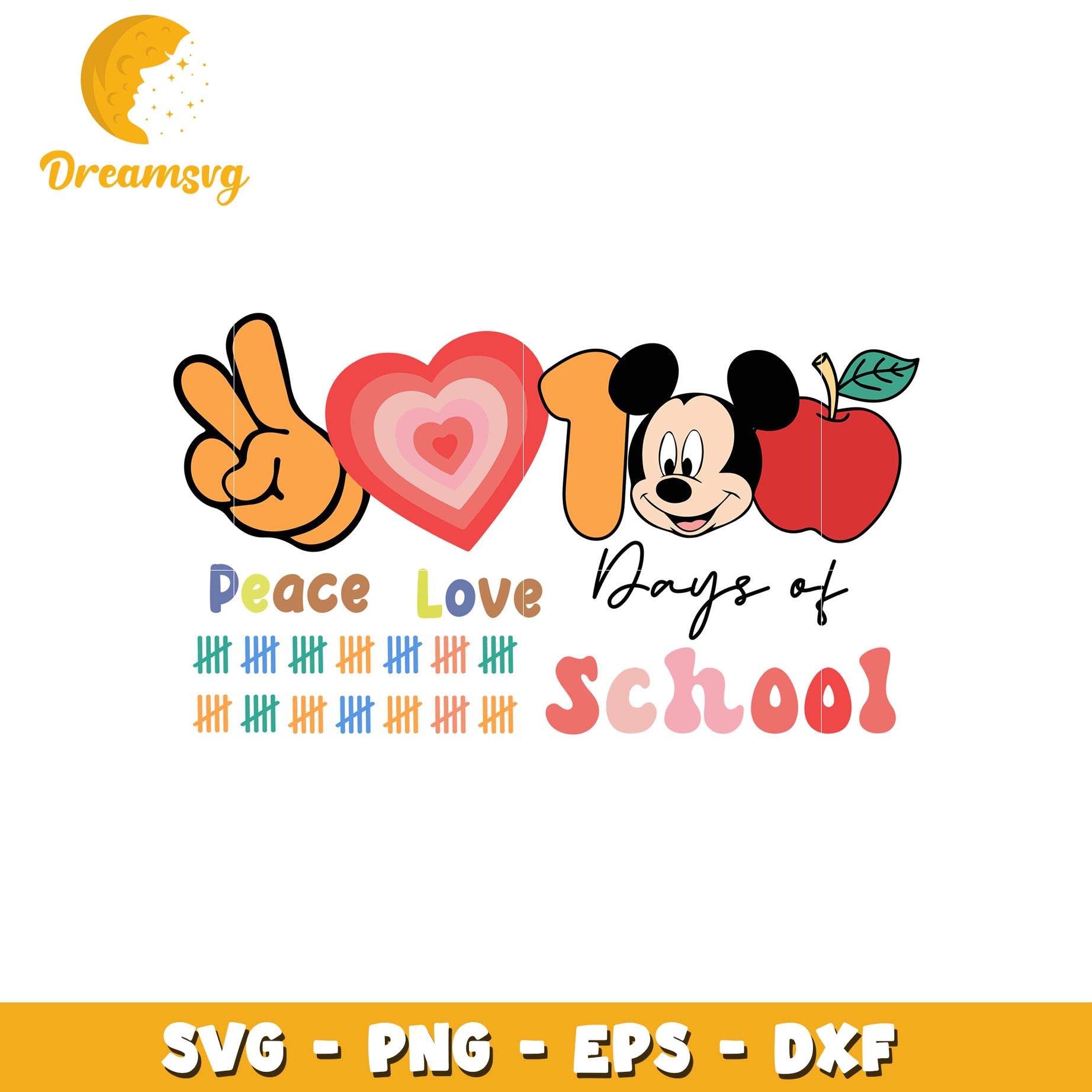 100 Days of School SVG Peace Love Mickey Mouse Design