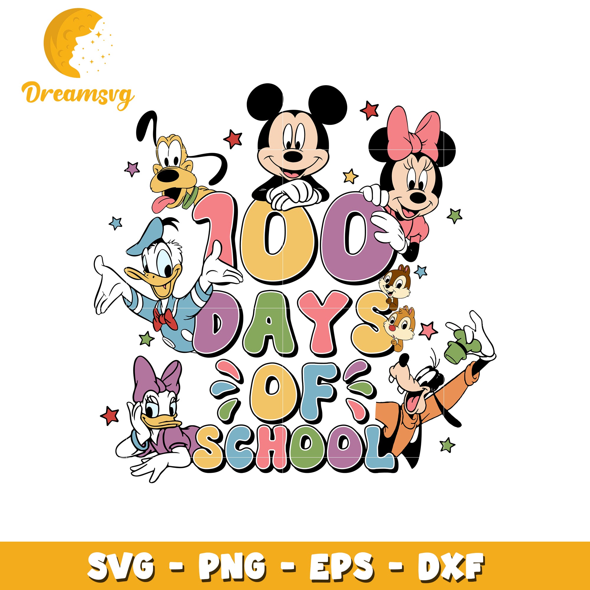 100 Days of School SVG with Mickey Mouse and Friends Design