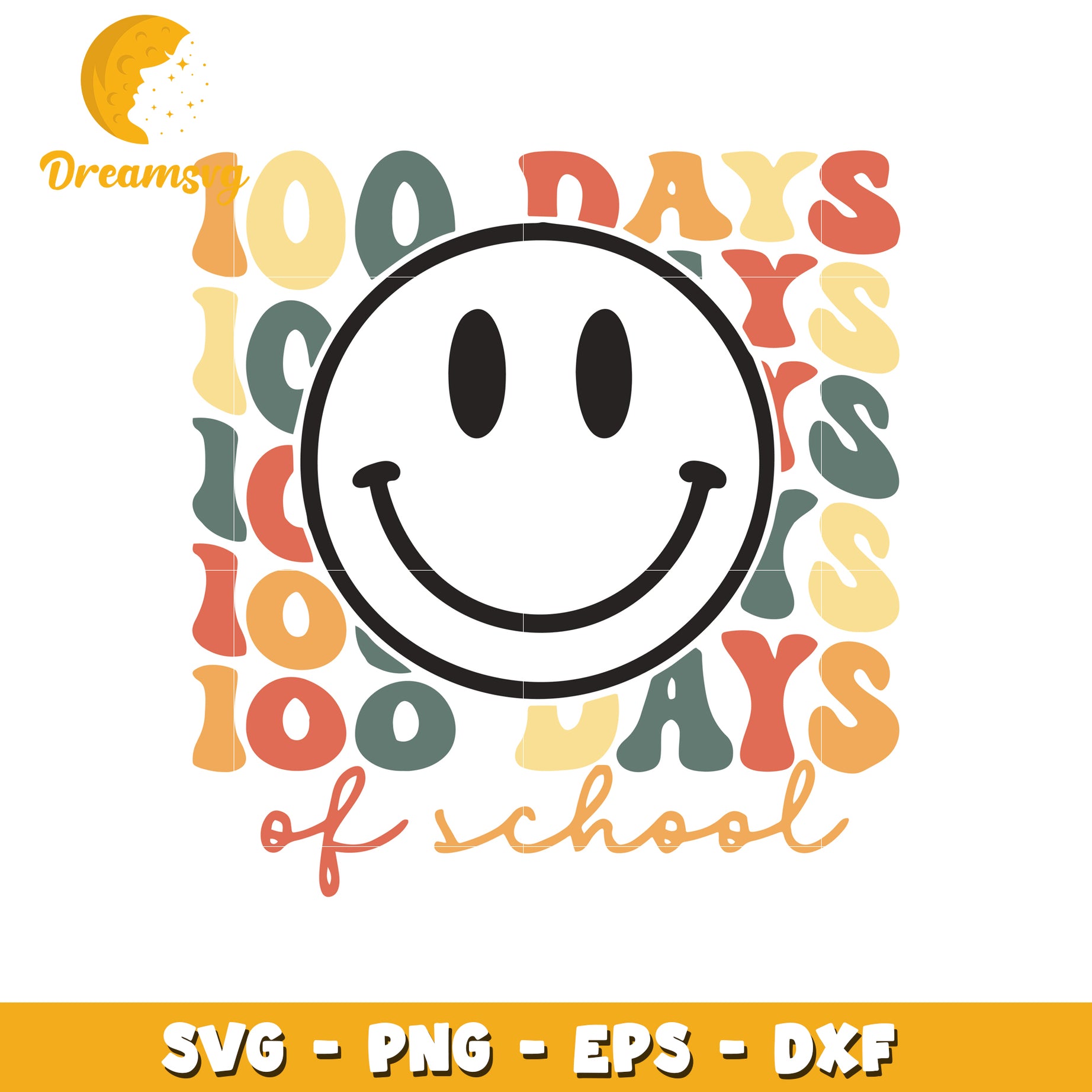 100 Days of School SVG with Smiley Face Design Download