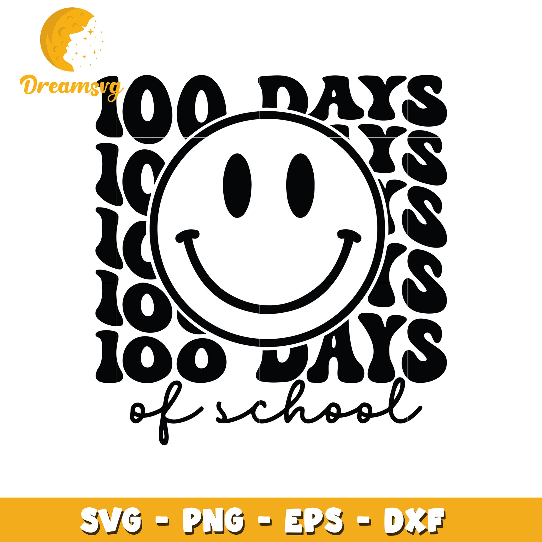 100 Days of School Smiley Face SVG Design for Crafts