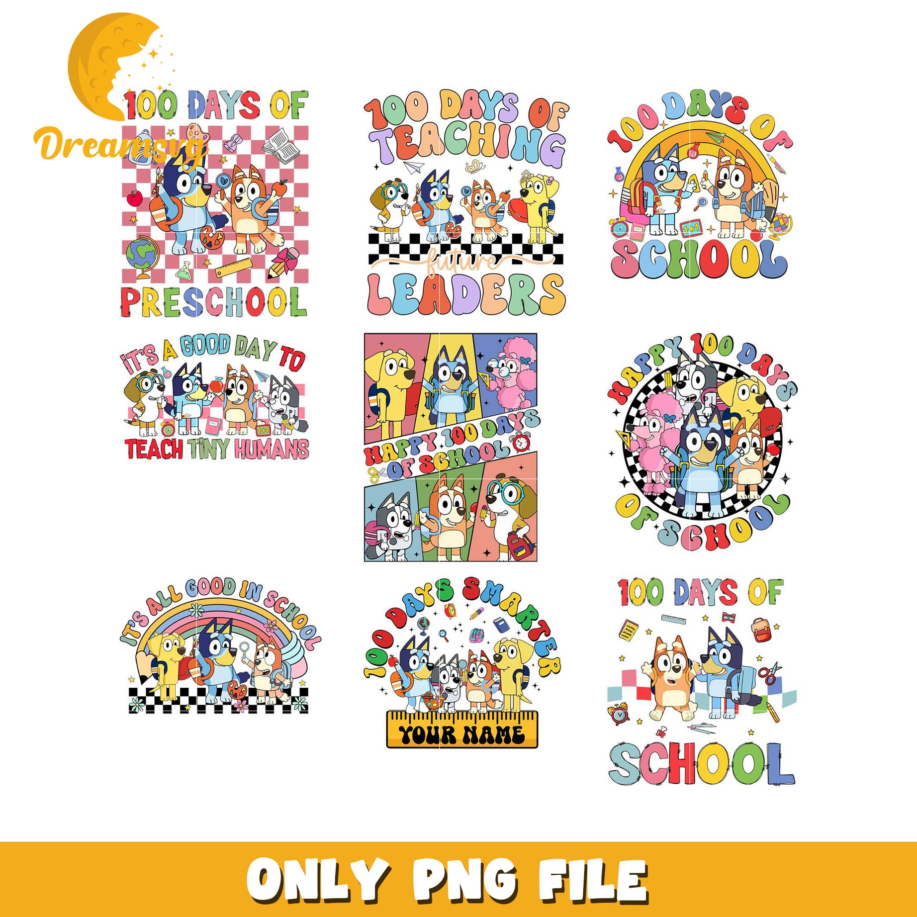 100 Days of School Themed PNG Bundle for Teachers Kids