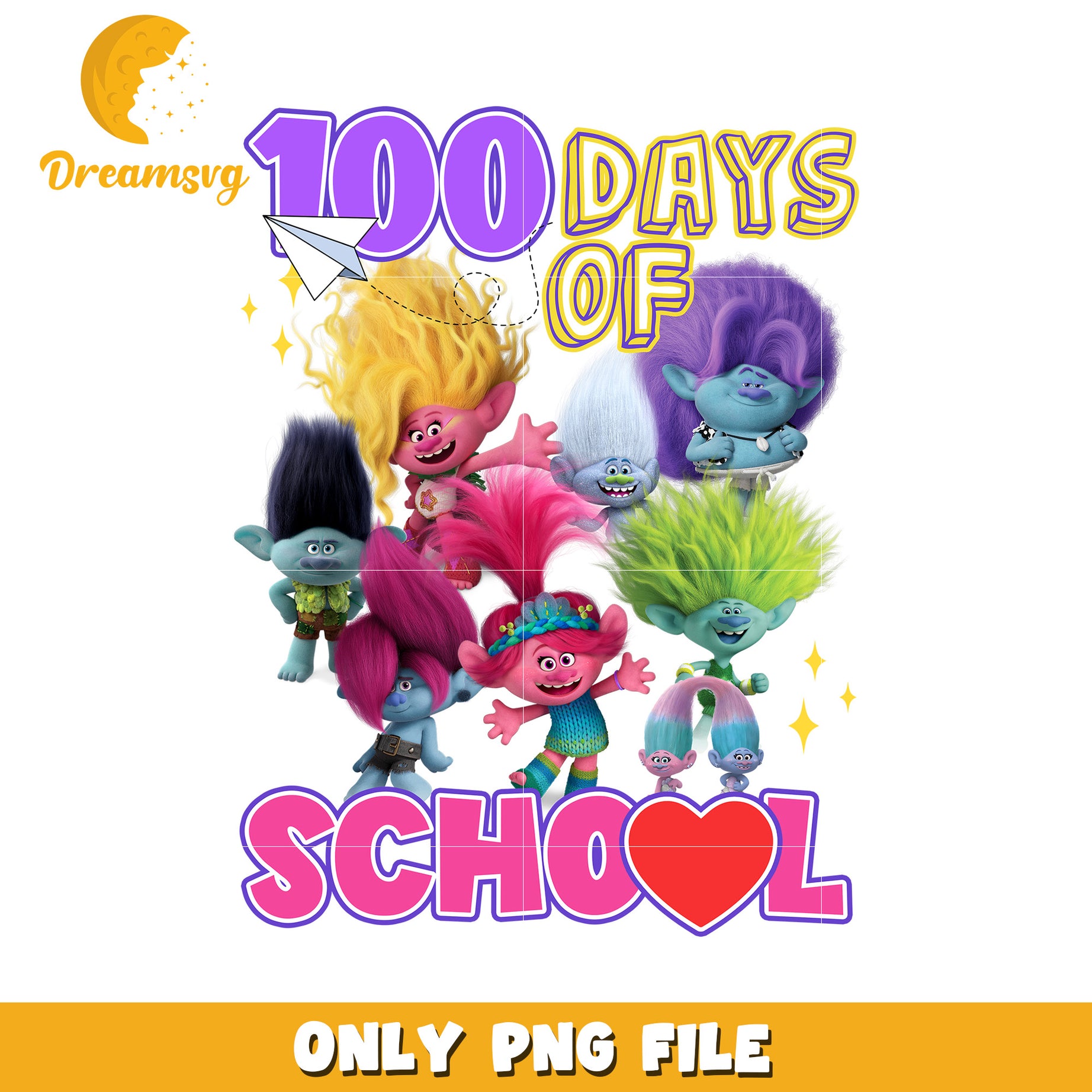 100 Days of School Trolls PNG File for Fun Celebrations