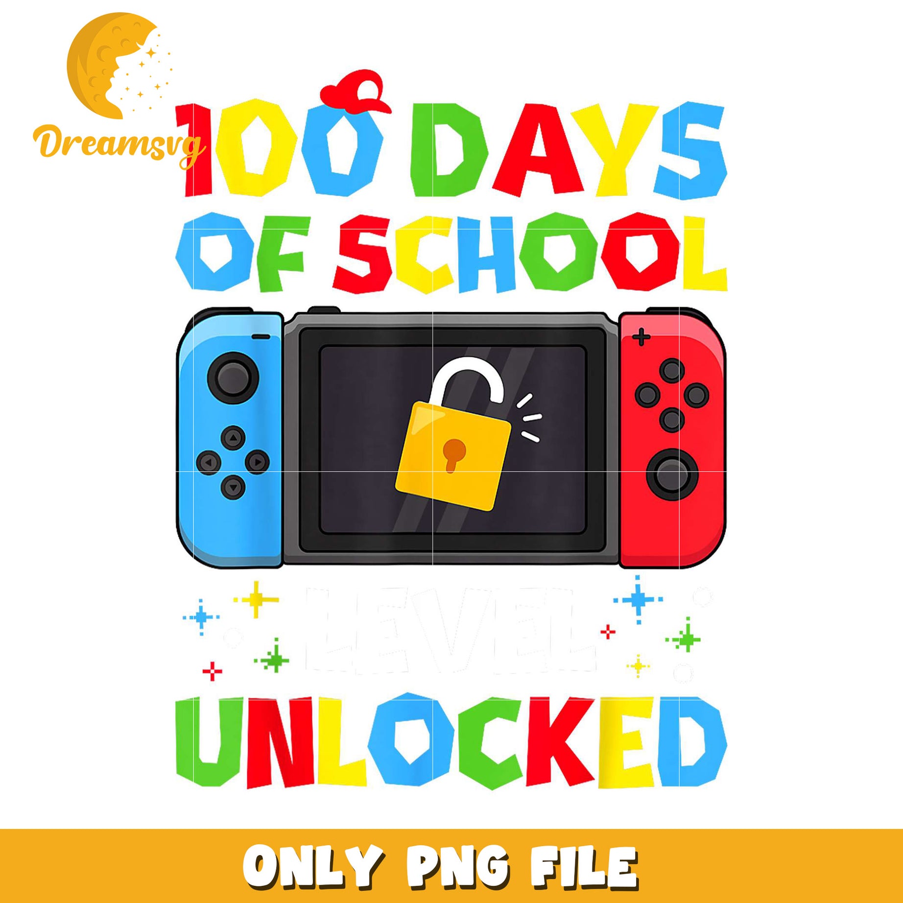 100 Days of School Unlock Level PNG File for Kids Celebrations