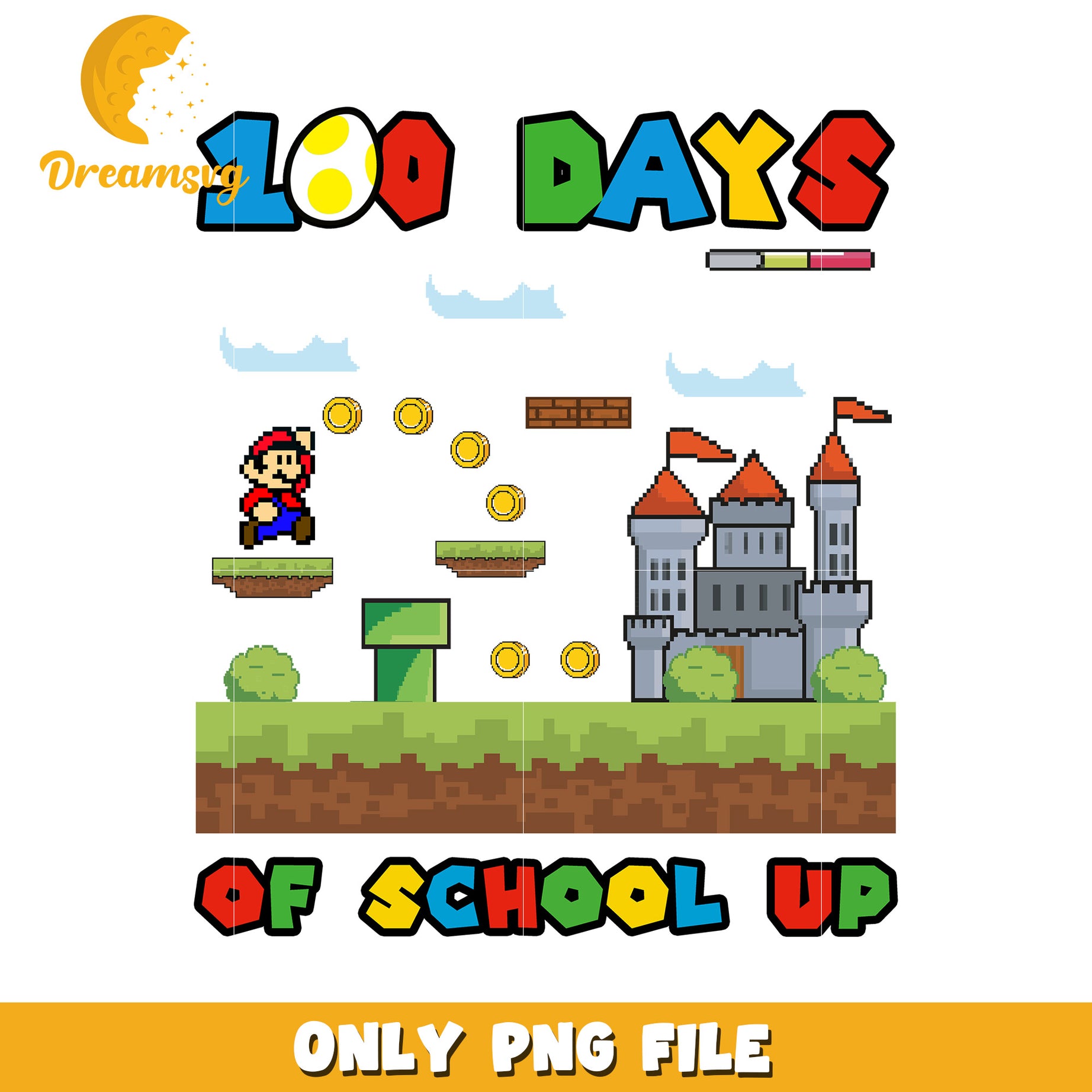 100 Days of School Up Fun Mario Themed PNG File Download