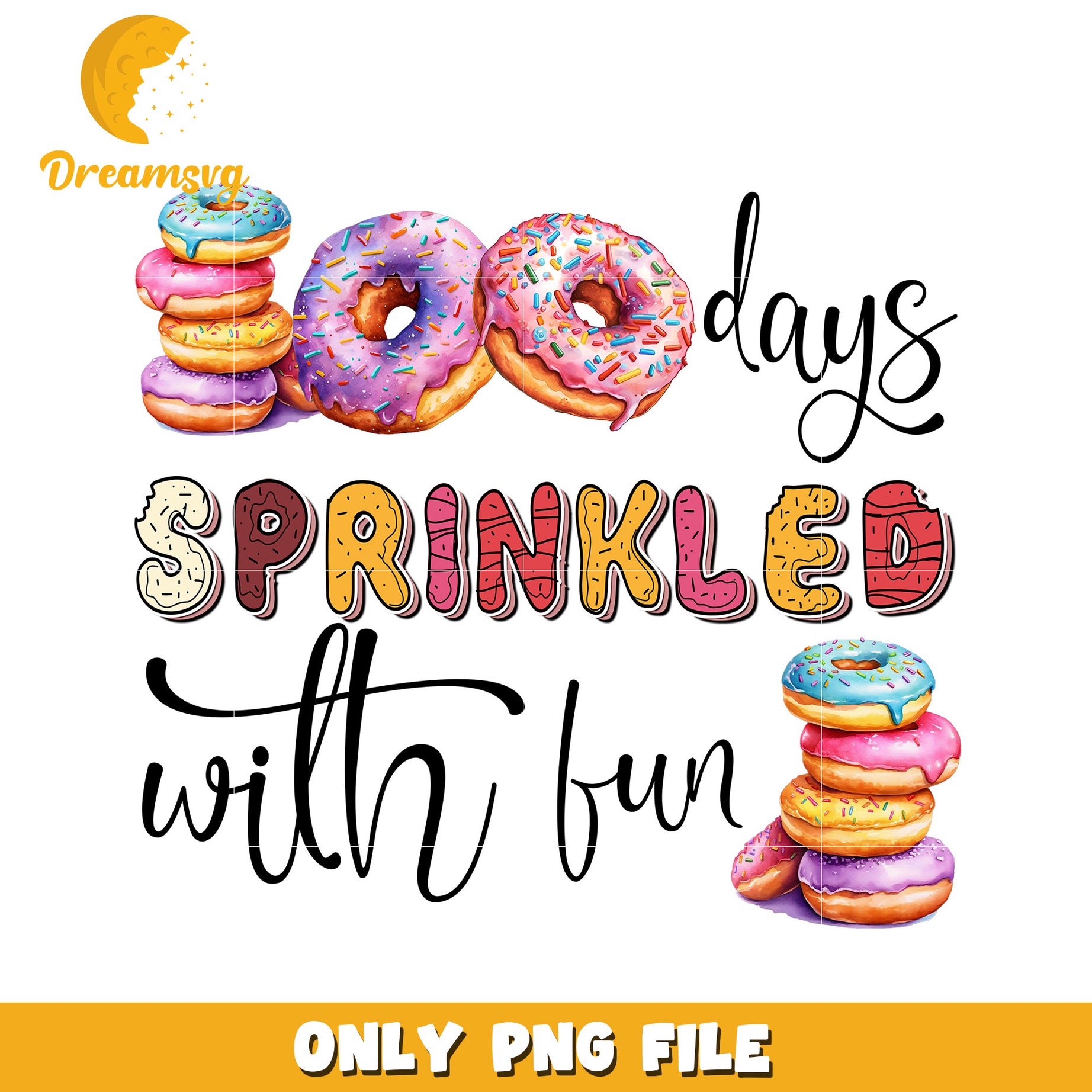 100 Days of Sprinkled Fun Donut PNG Design for Parties