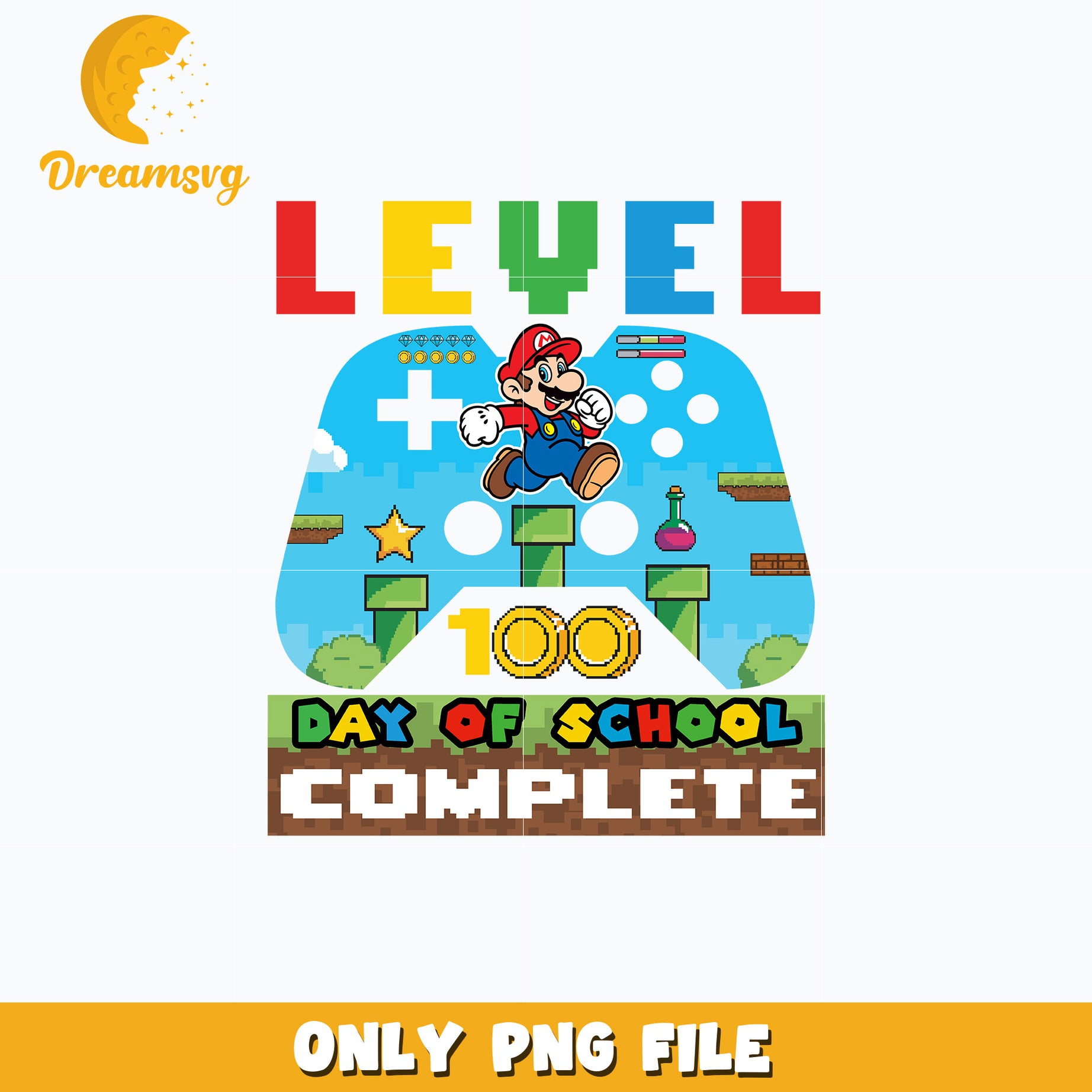 Mario level 100 day of school complete png