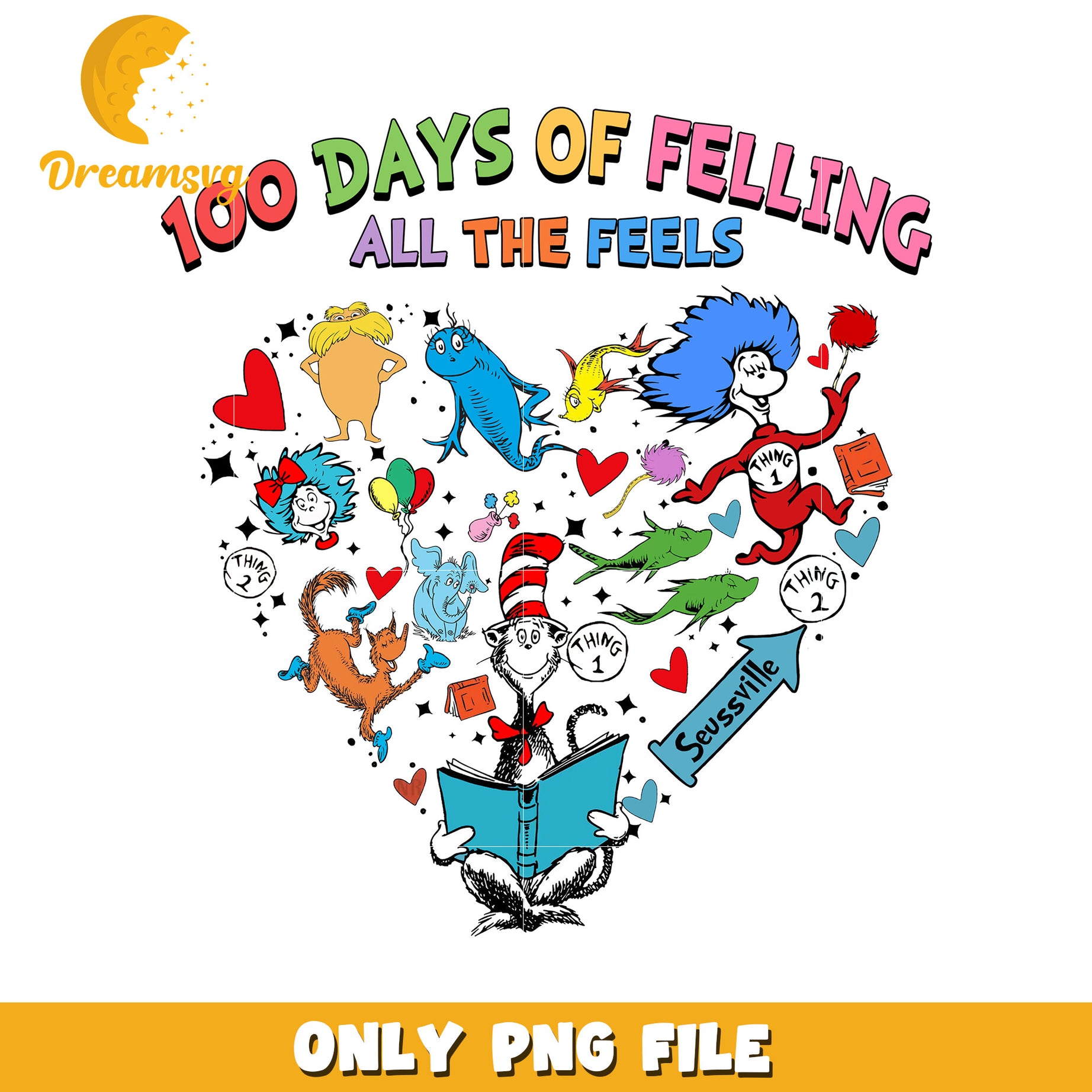 100 days of felling all the feels png, dr seuss png, heart png