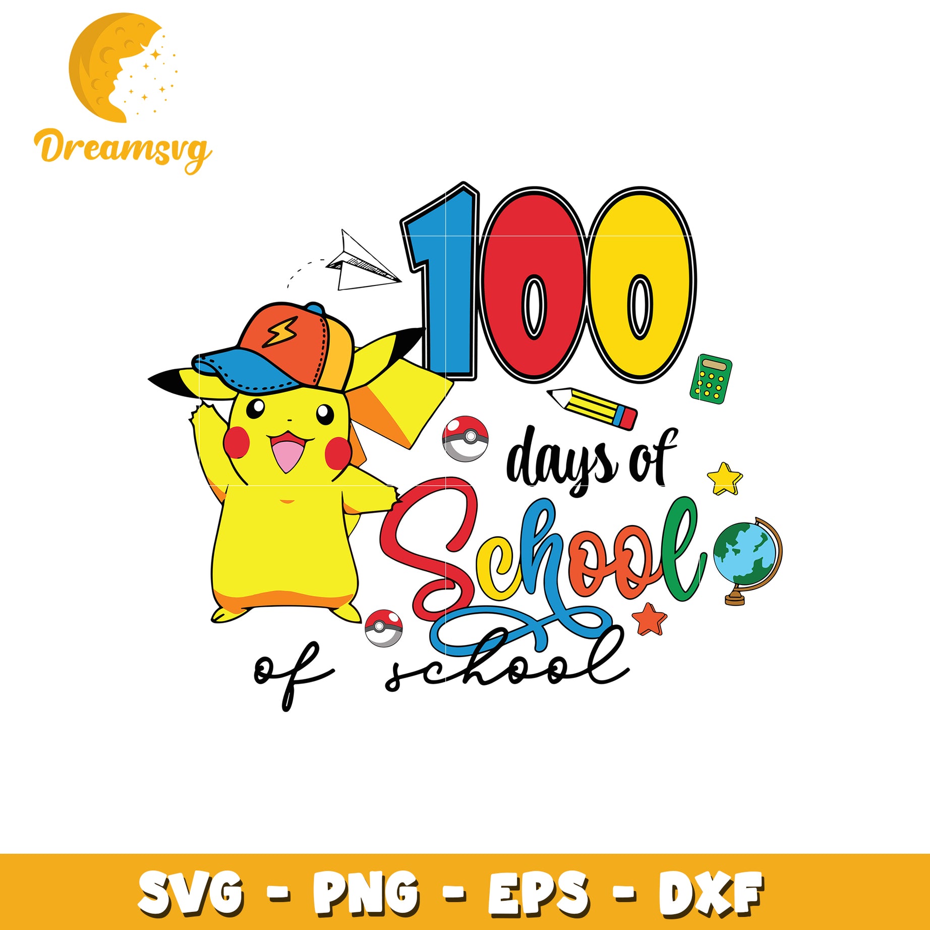 100 days of school svg, pikachu character svg, school svg