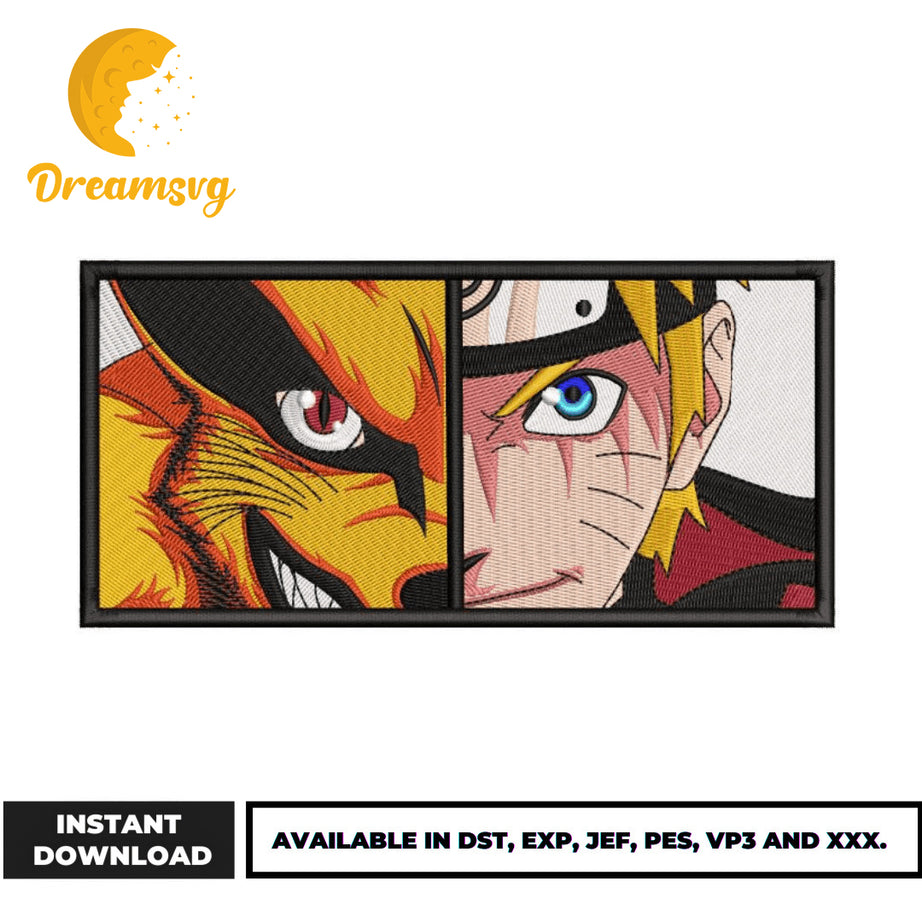 Naruto X Kurama embroidery design, Naruto embroidery