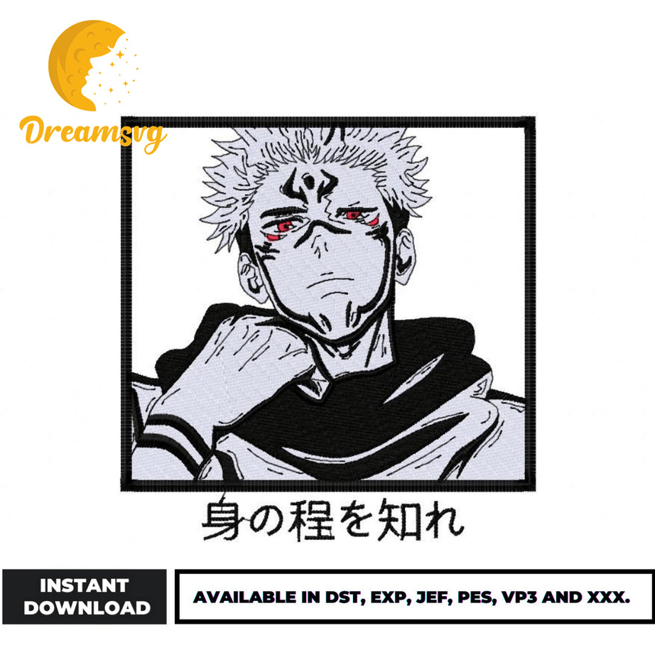 Sukuna embroidery design, Jujutsu kaisen embroidery