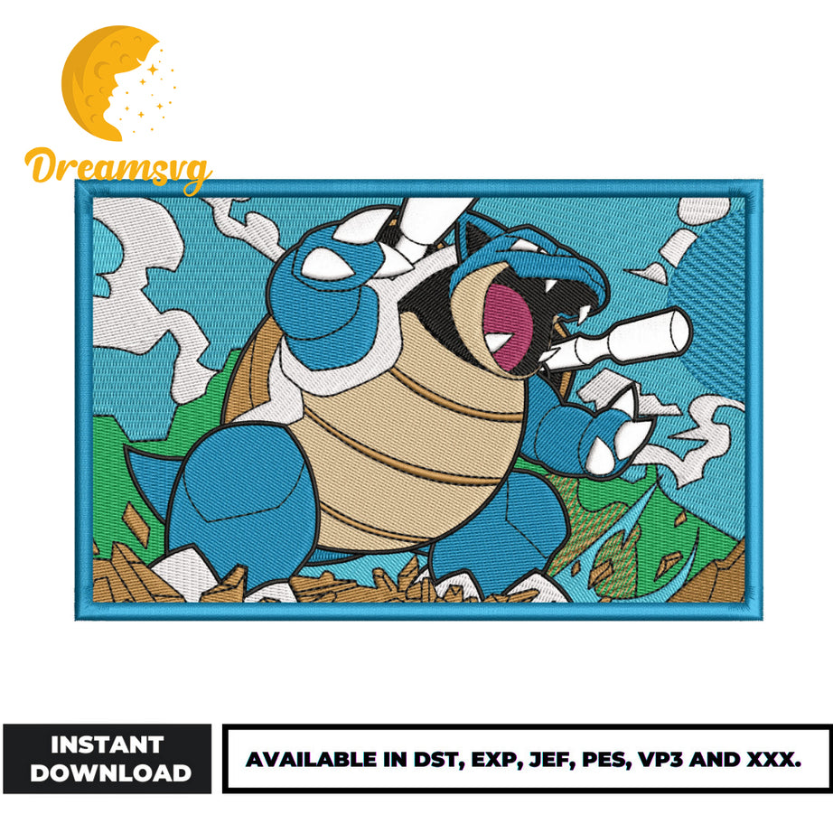 Blastoise embroidery design, Pokemon embroidery