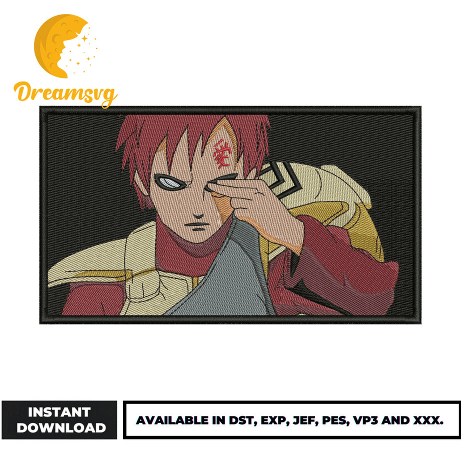 Gaara embroidery design, Naruto embroidery