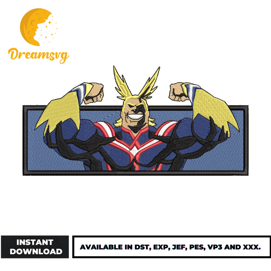 All Might embroidery design, anime embroidery