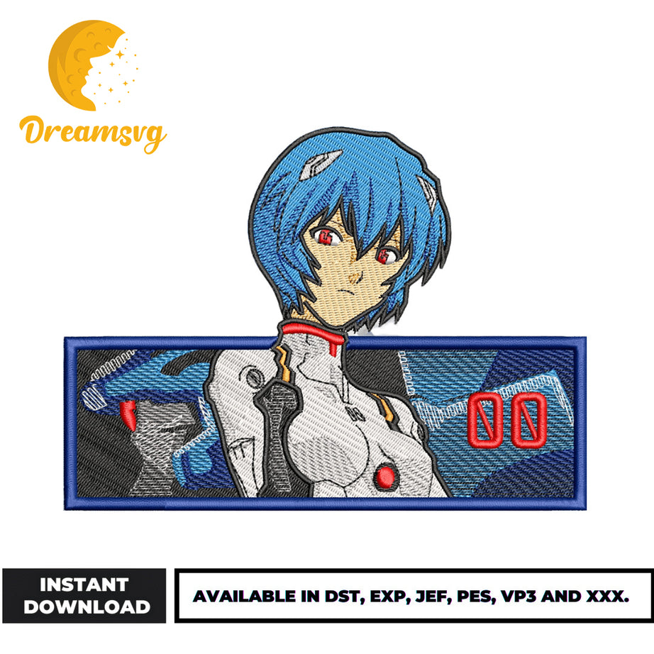 Rei Ayanami embroidery design