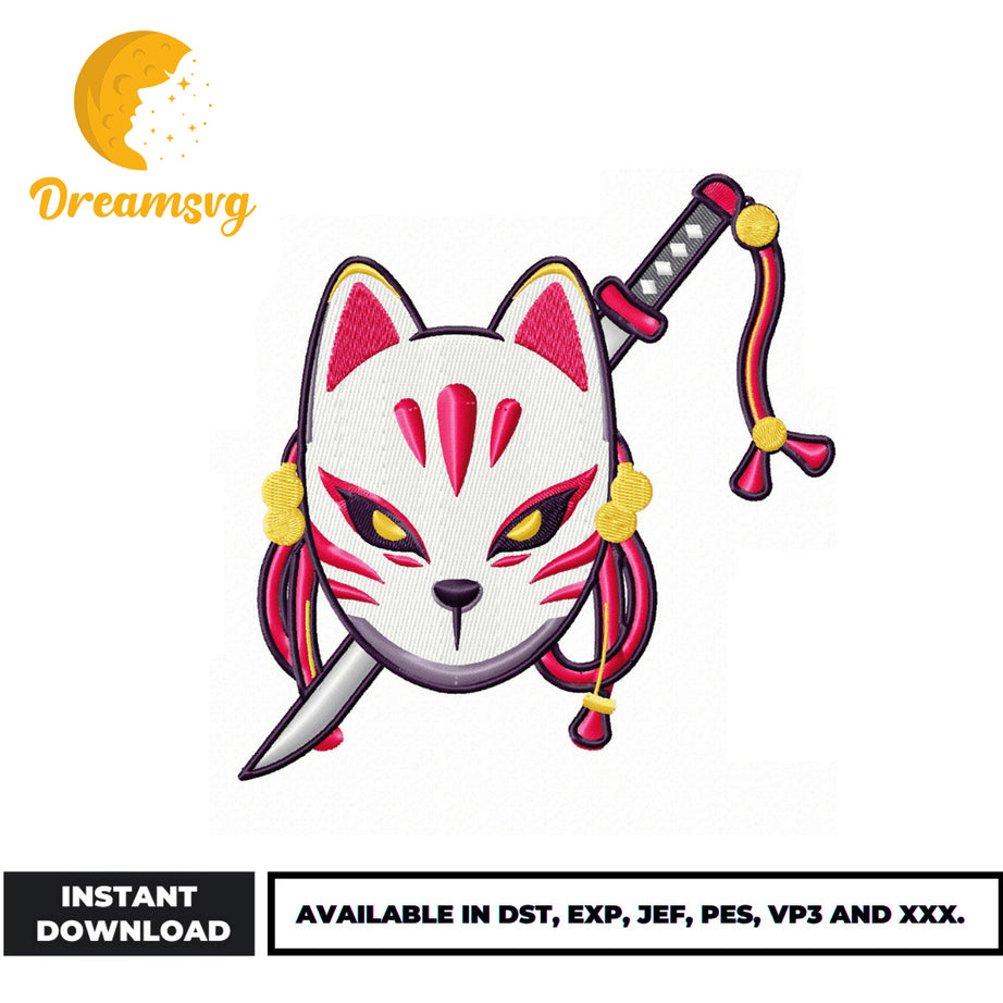 Kitsune Mask Sword embroidery design