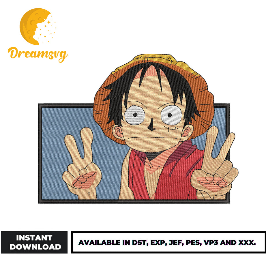 Monkey D. Luffy selfie embroidery design