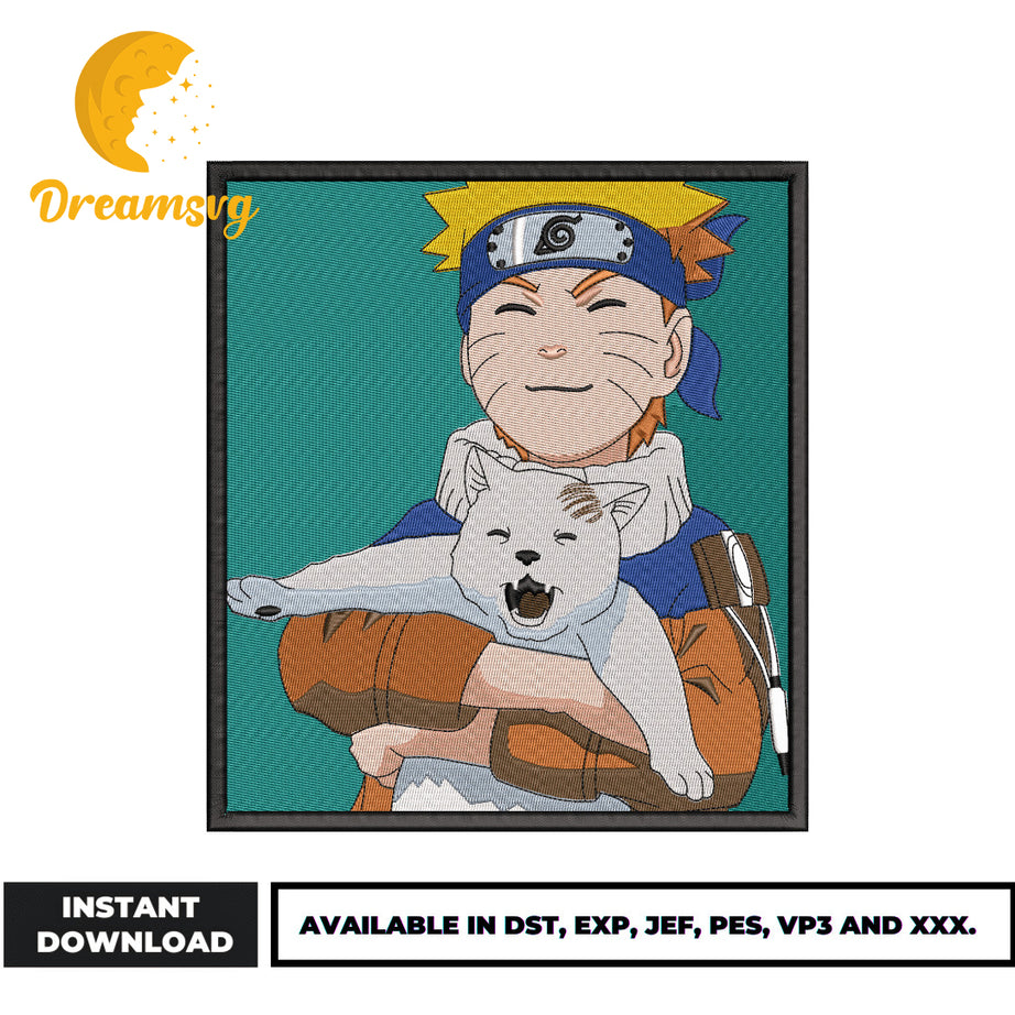 Naruto and cat embroidery design