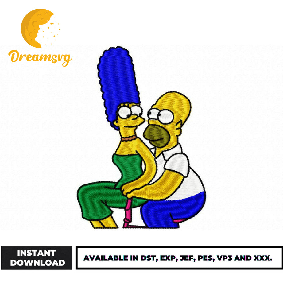 Homer and Marge embroidery design, cartoon embroidery