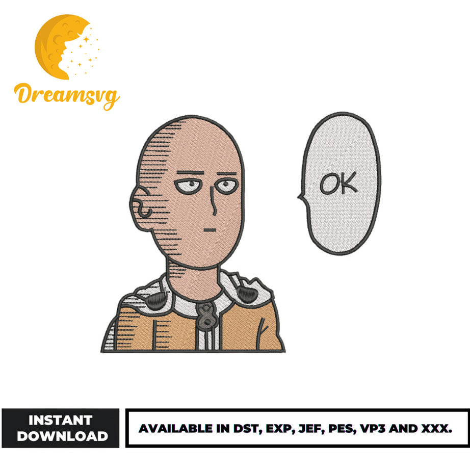 Saitama "ok" embroidery design