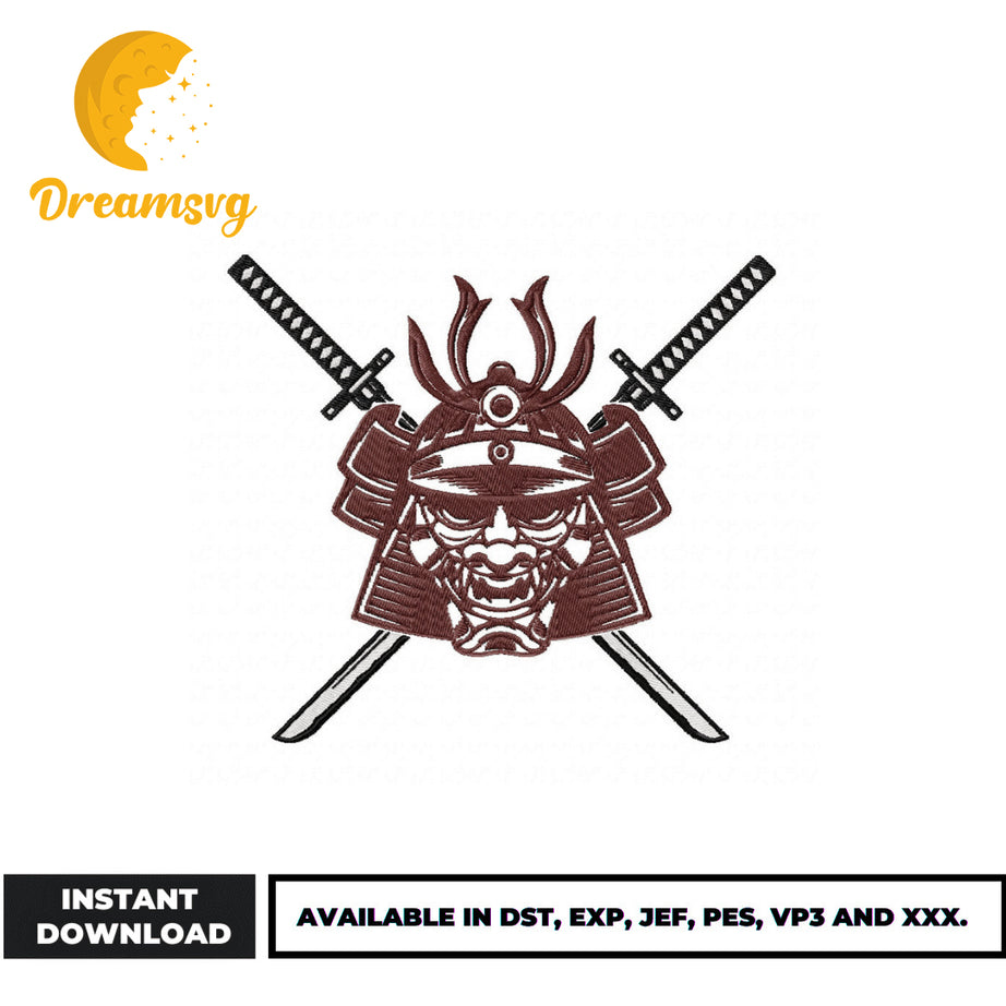 Japanese Samurai head embroidery design