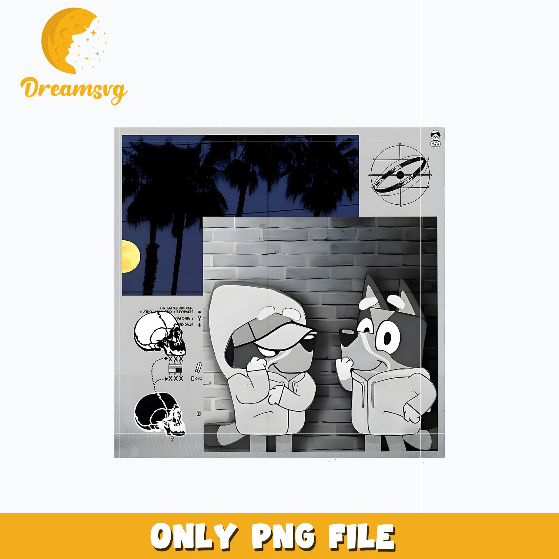 Bluey black white cartoon png