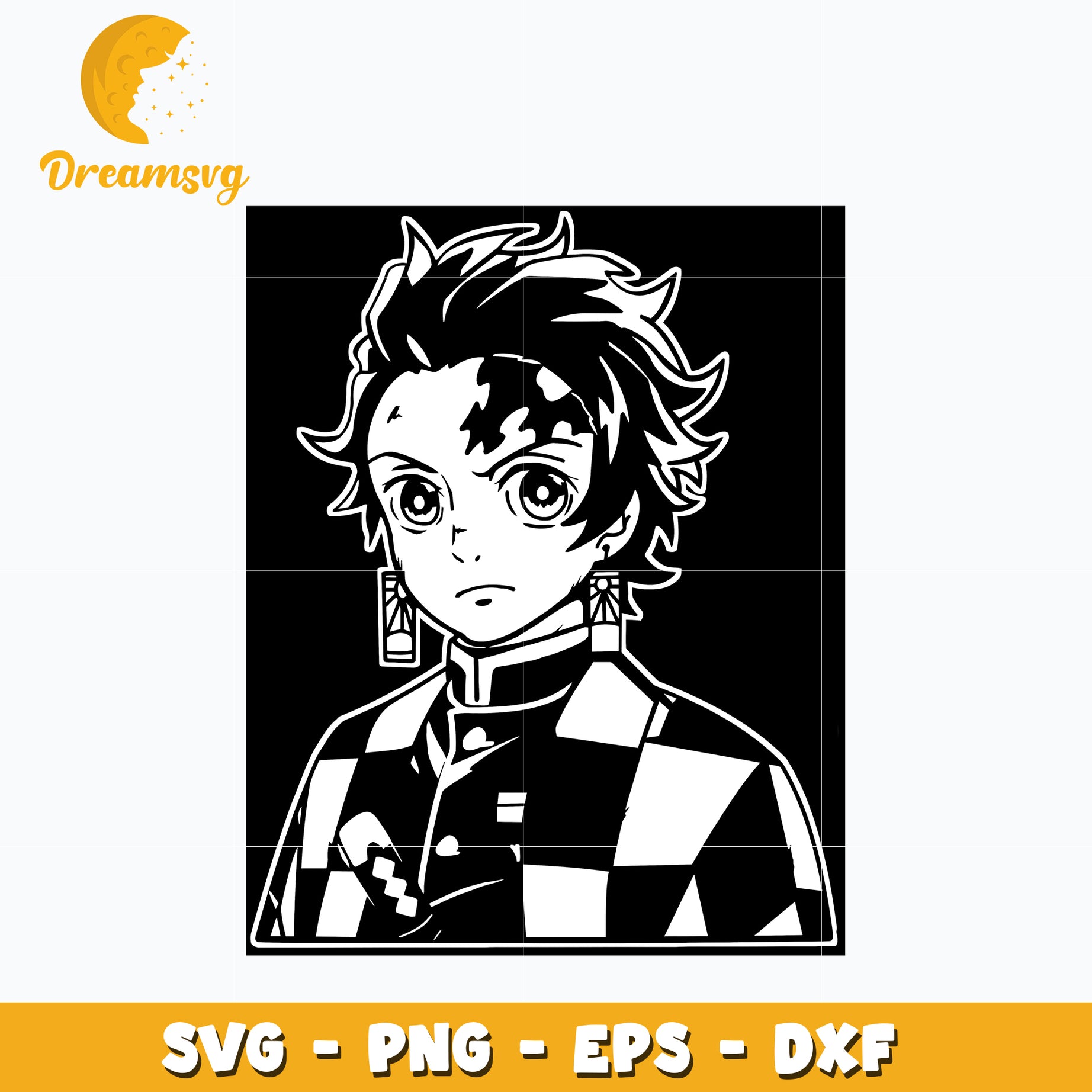 Tanjiro black white svg, Kimetsu no Yaiba Svg