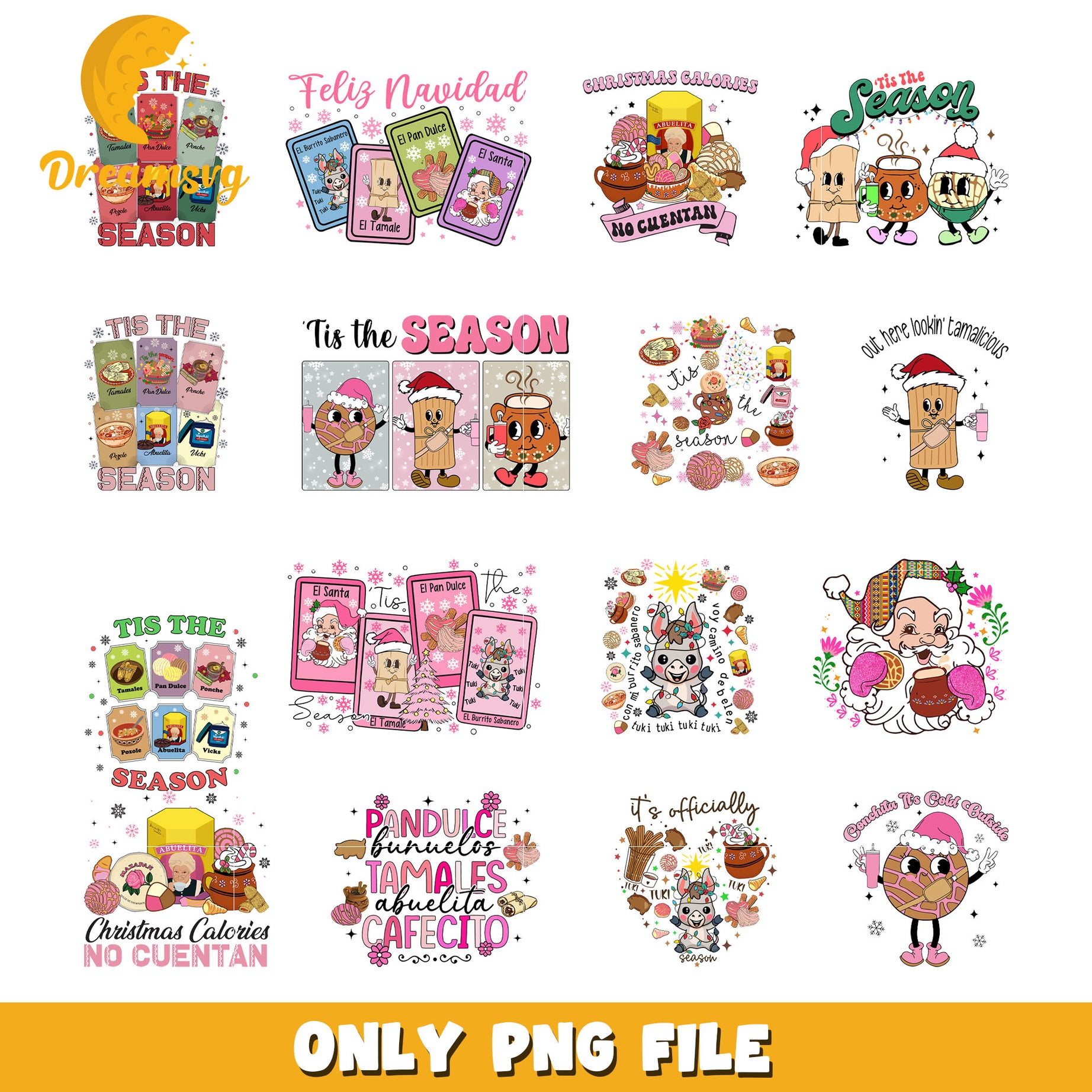 Tis the season concha christmas design bundle png, cartoon concha​ png