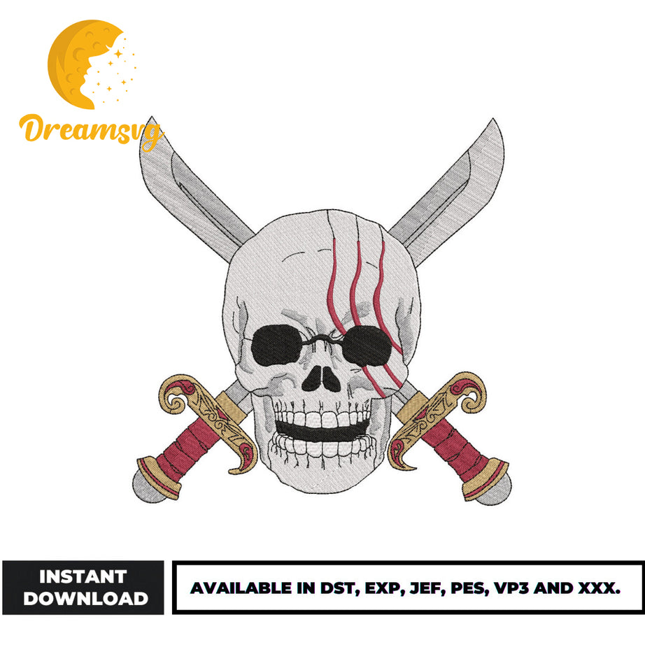 Skull Shanks Logo embroidery design, one piece embroidery