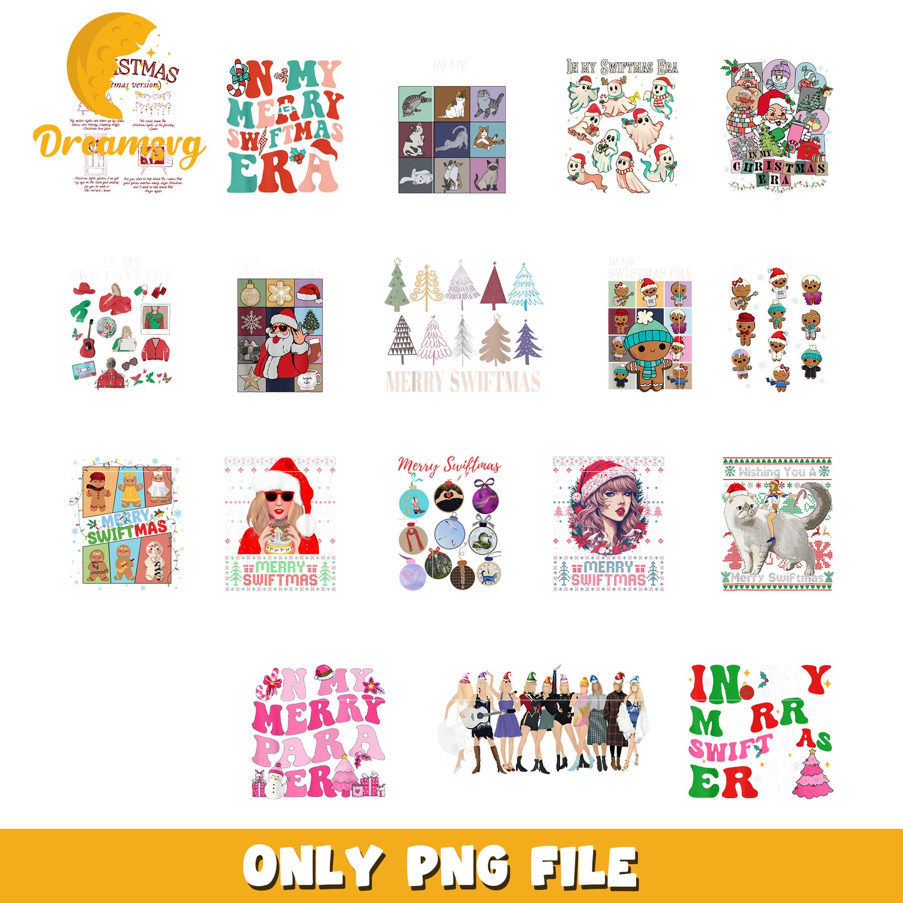 Merry swiftmas design bundle png, taylor swift christmas​ png, taylor swift png