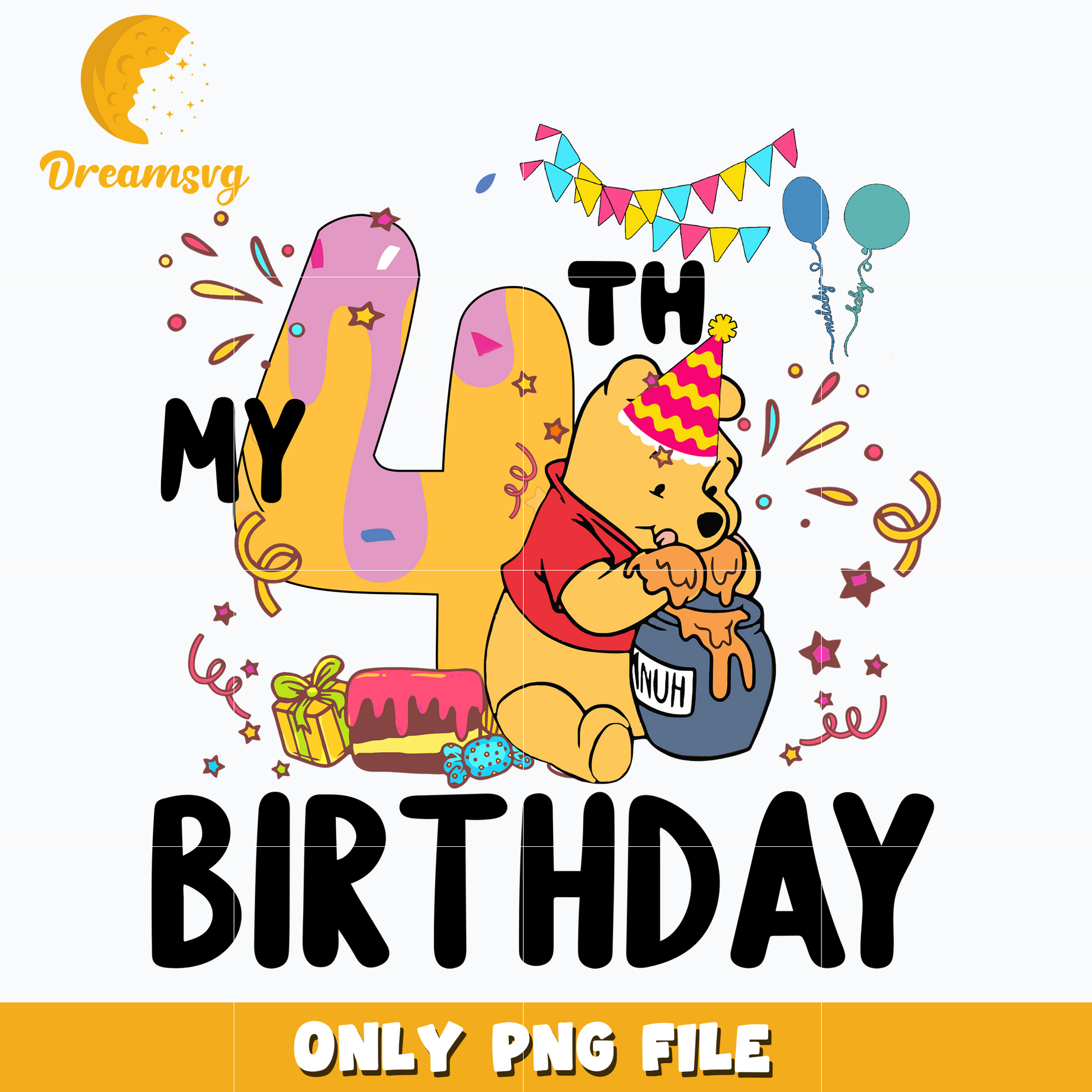 Winnie the pooh my 4th birthday png